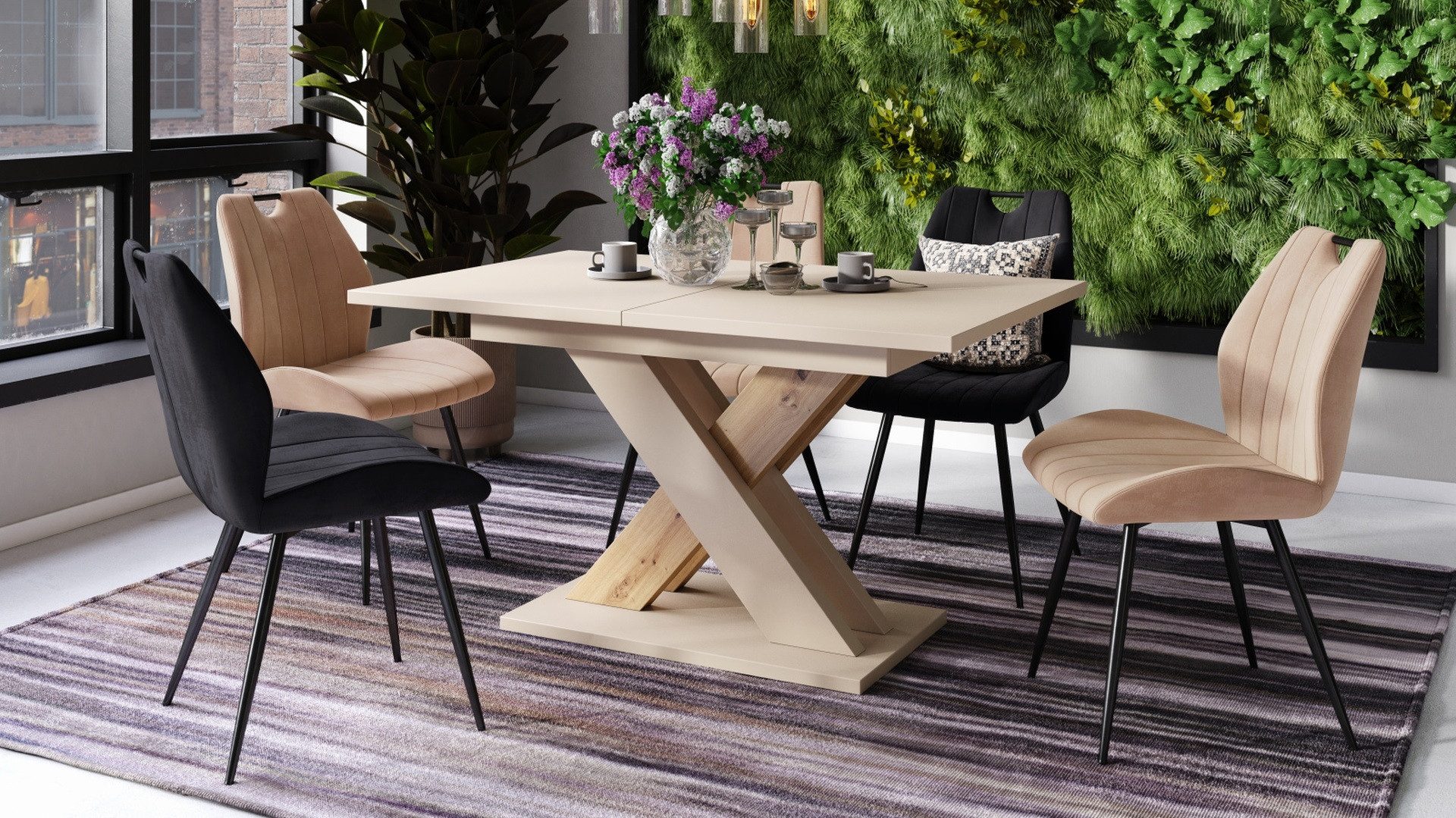 designimpex Esstisch Design Karo Tisch ausziehbar 140 - 180 cm Esszimmer