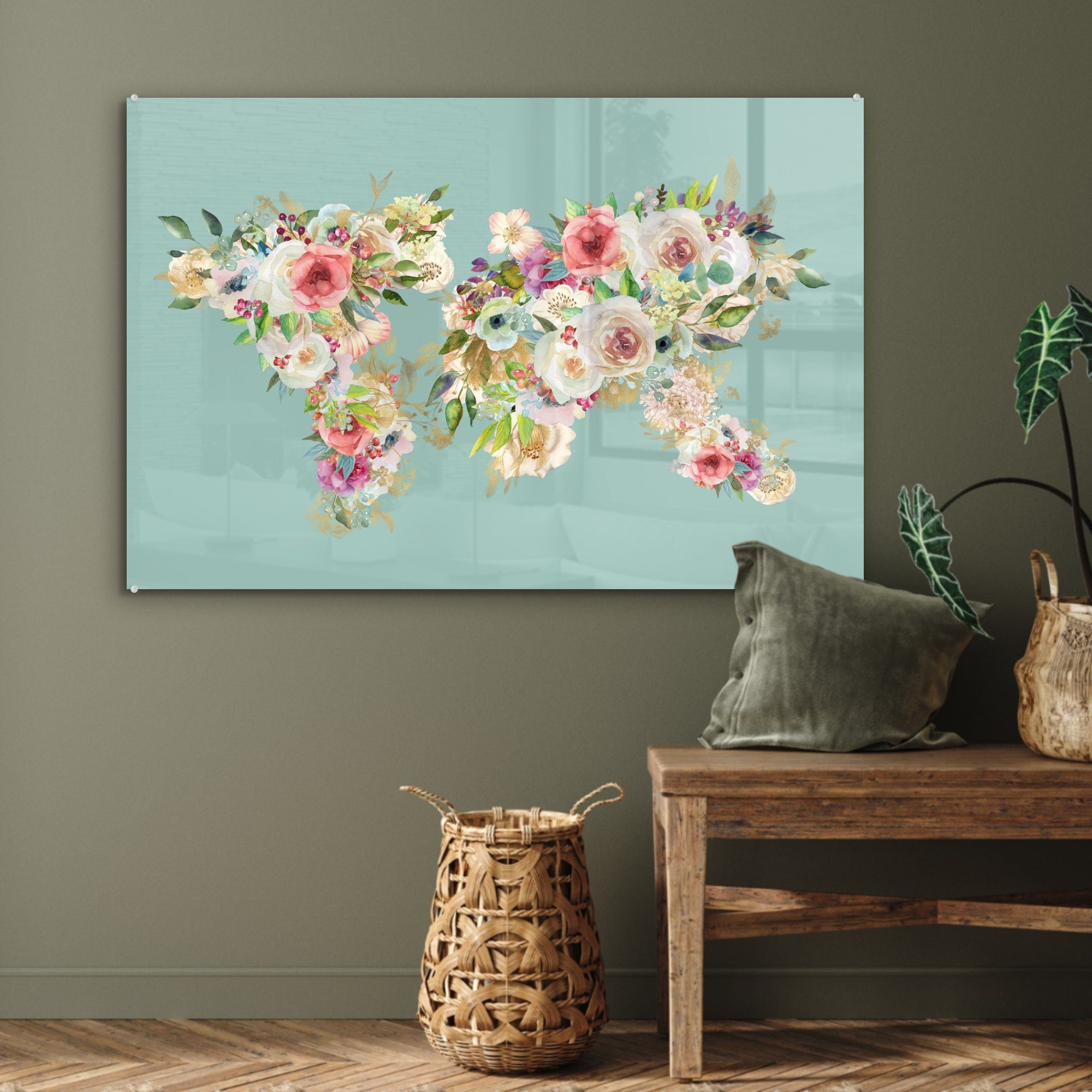 MuchoWow Acrylglasbild Karte - Pflanzen, Acrylglasbilder Wohnzimmer Schlafzimmer Blumen - Welt - (1 & St)