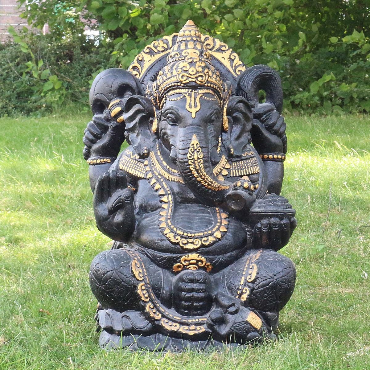 Oriental Galerie Dekofigur Ganesha Figur Beton Antik Finish mit Gold 80 cm  (1 St), traditionelle Herstellung in Handarbeit im Ursprungsland