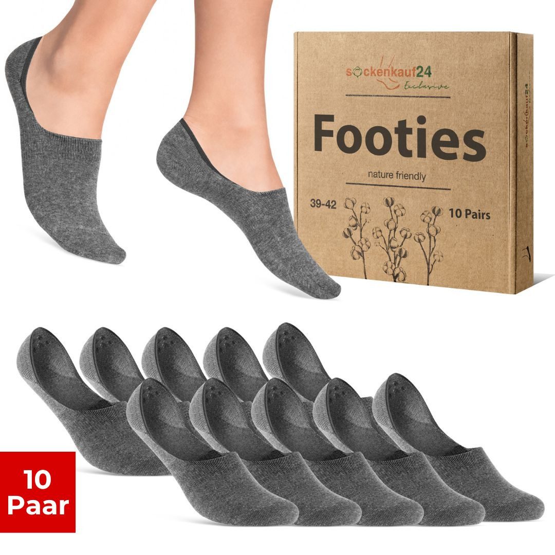 sockenkauf24 Füßlinge 10 Paar Füßlinge aus gekämmter Baumwolle Damen & Herren (Grau, 39-42) Sneaker Socken ohne drückende Naht (Exclusive Line) - 70103T WP