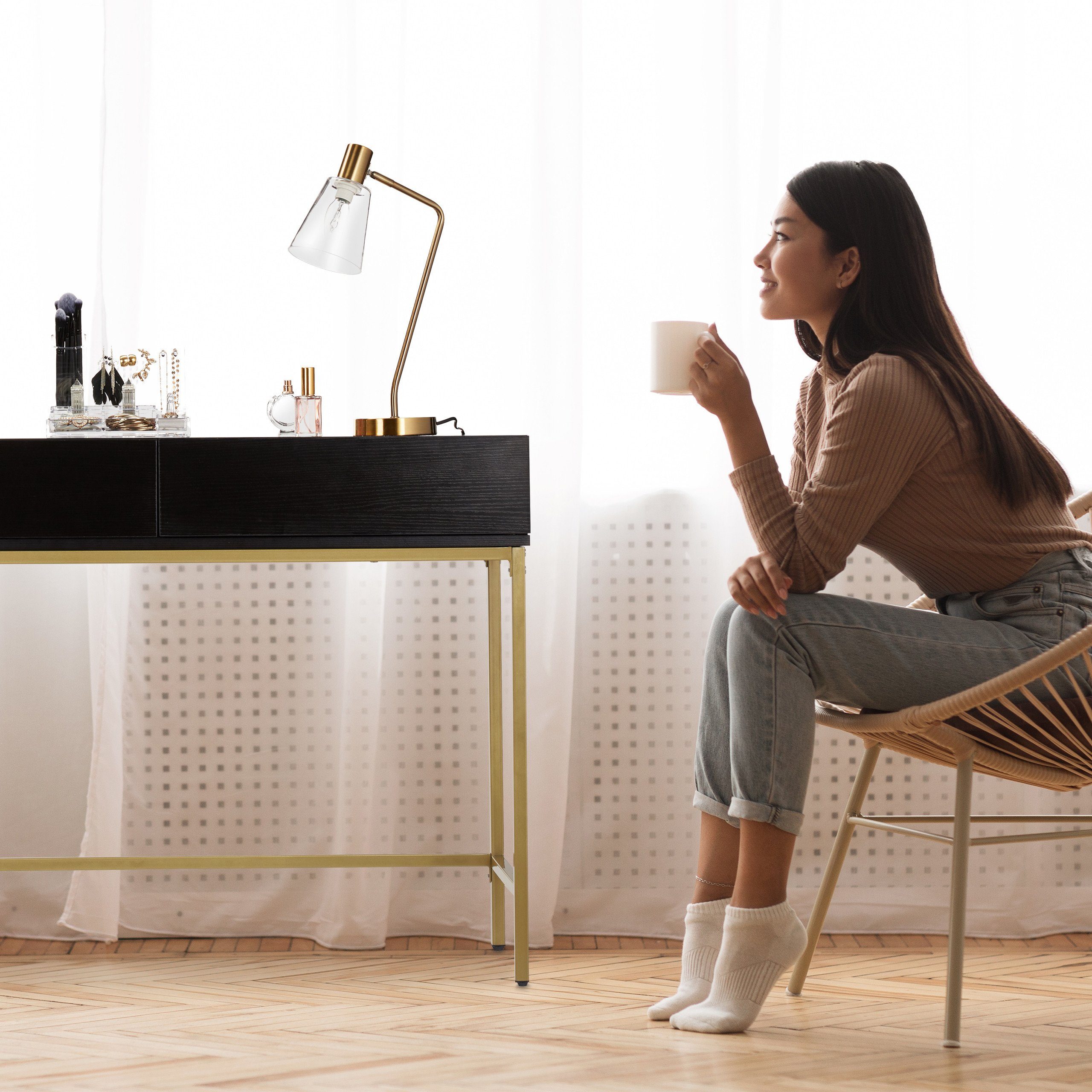 relaxdays Konsolentisch Gold Schwarz (1-teilig, 1-St., Bebilderte Anleitung, ohne Dekoration)