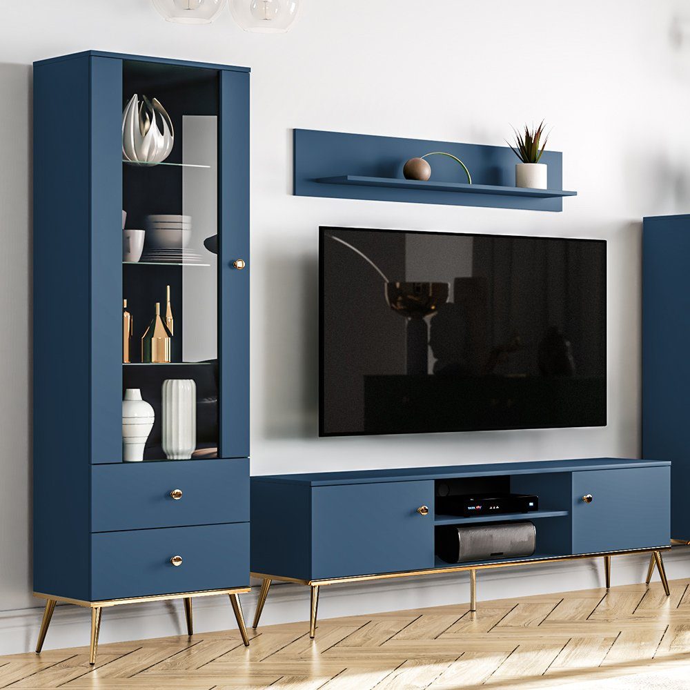 Lomadox Wohnwand MONTPELLIER-131, (3-St), dunkelblau, inkl. günstig online kaufen