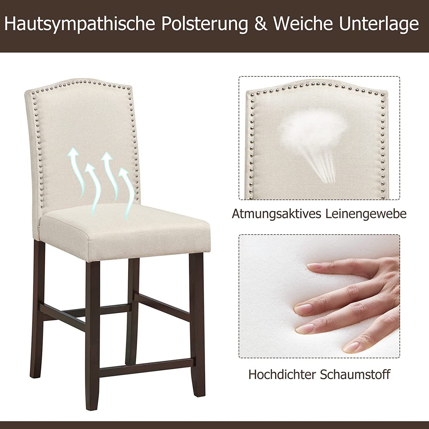 Sitz, gepolstertem KOMFOTTEU beige (2er-Set), aus Polsterstuhl mit Kautschukholz