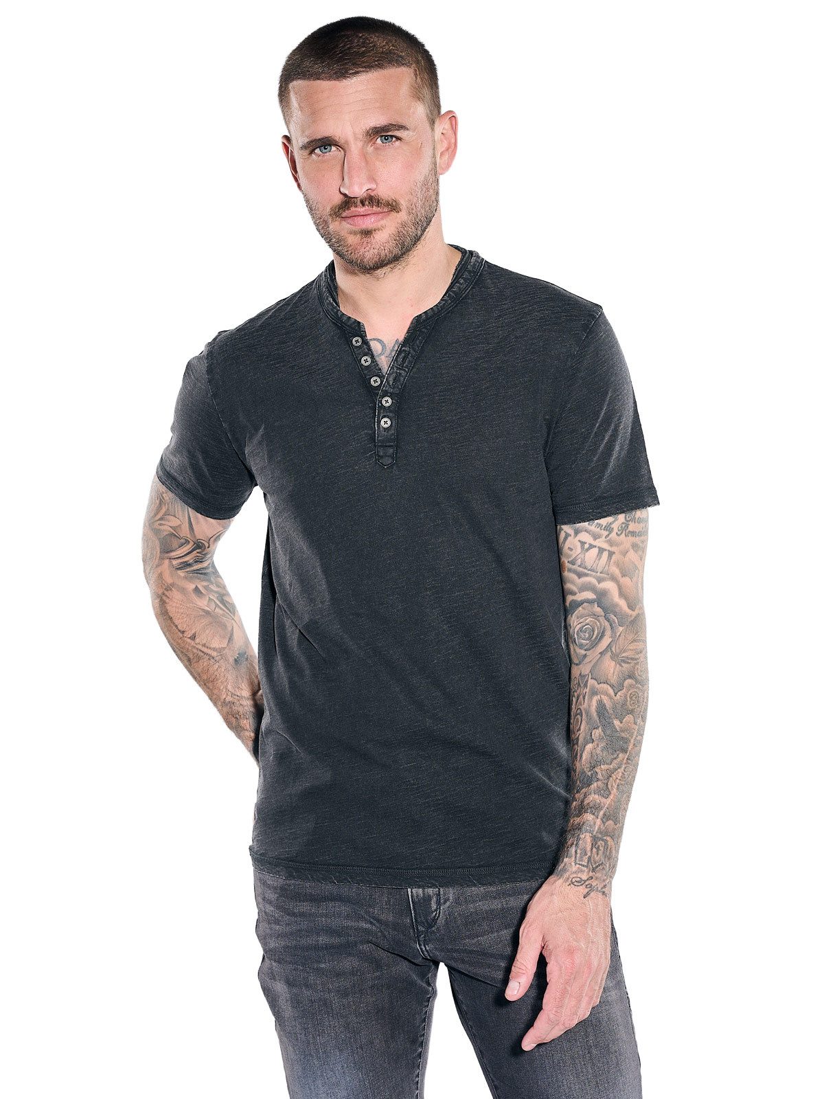 emilio adani T-Shirt Herren Henley T-Shirt, Anthrazit
