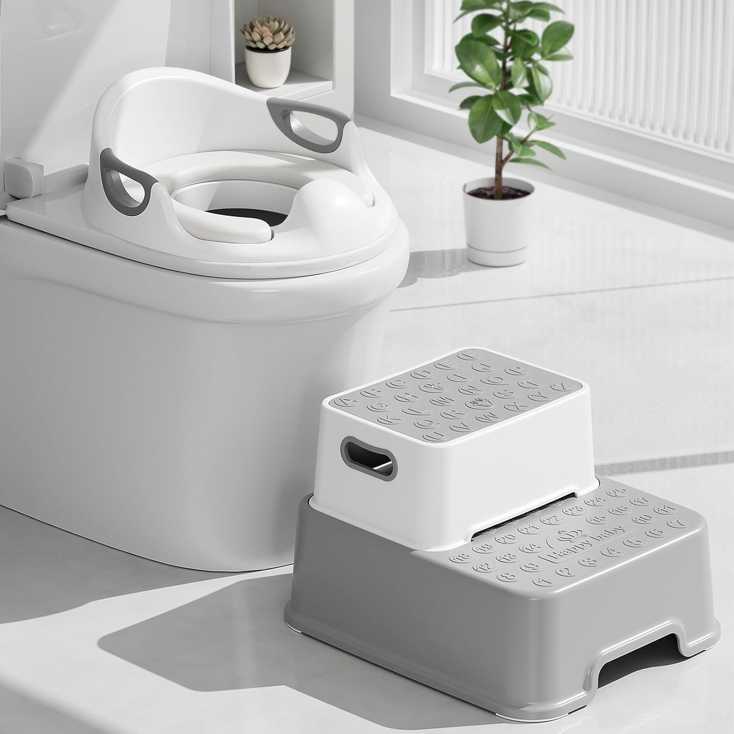 TLGREEN Toilettentrainer, Toilettensitz Kinder mit Tritthocker, Rutschfest, (Wc Sitz Kinder mit 2 Stufen Hocker), Kindertoilette, Toilettensitz für Kinder 1-8 Jahre