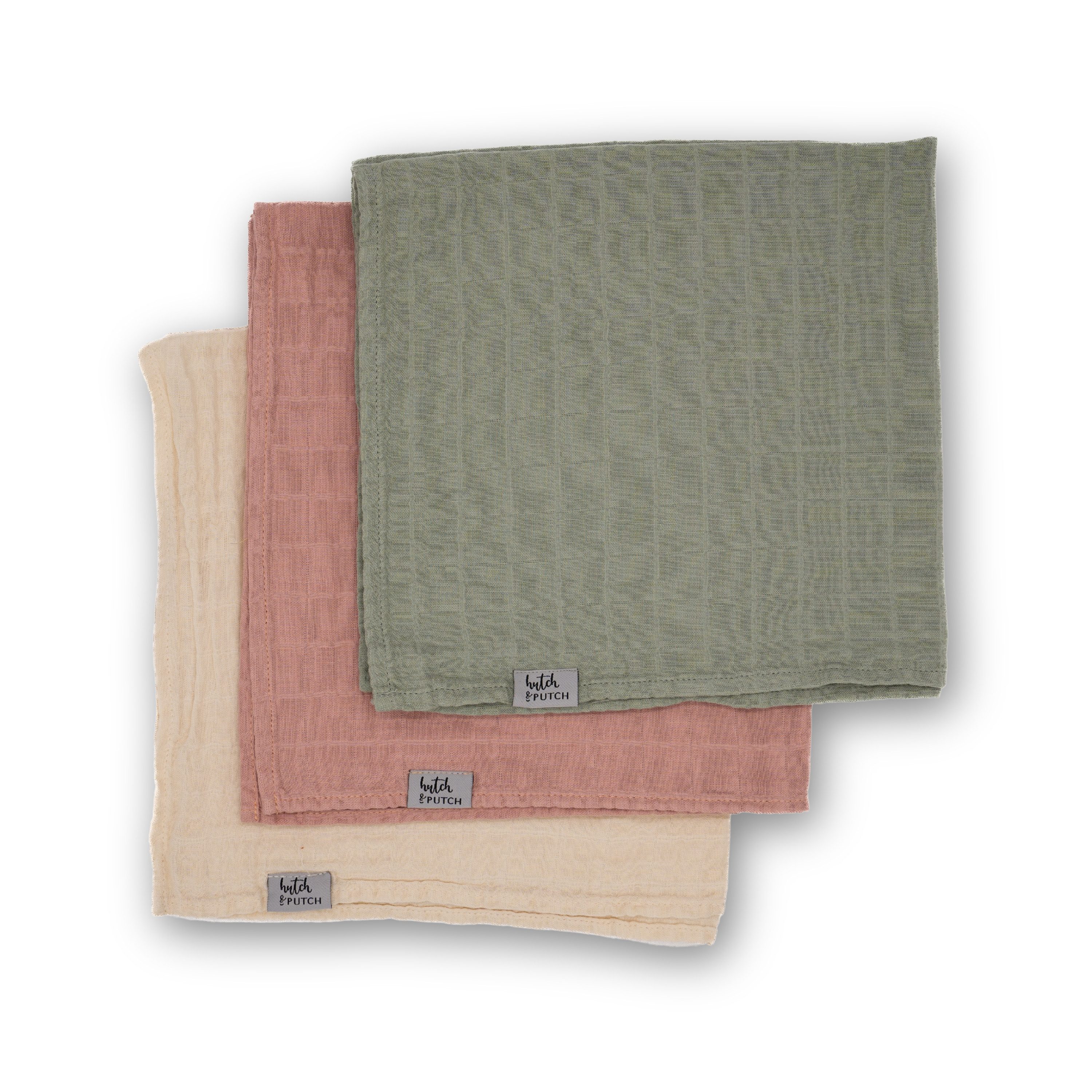 hutch&putch Spucktuch 3er-Set Mulltuch 120x120 cm einfarbig - 100% Bio-Baumwolle - Geburt, (3er Set, 3-tlg), Erstausstattung - Schnuffeltuch Spucktuch Mullwindel Kuscheltuch