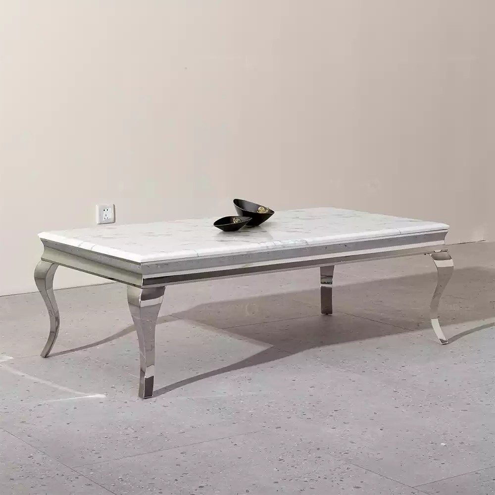 Xlmoebel Couchtisch Luxus Beistelltisch für Wohnzimmer 130x70 Silber (130 x 70 cm), Made in Europa