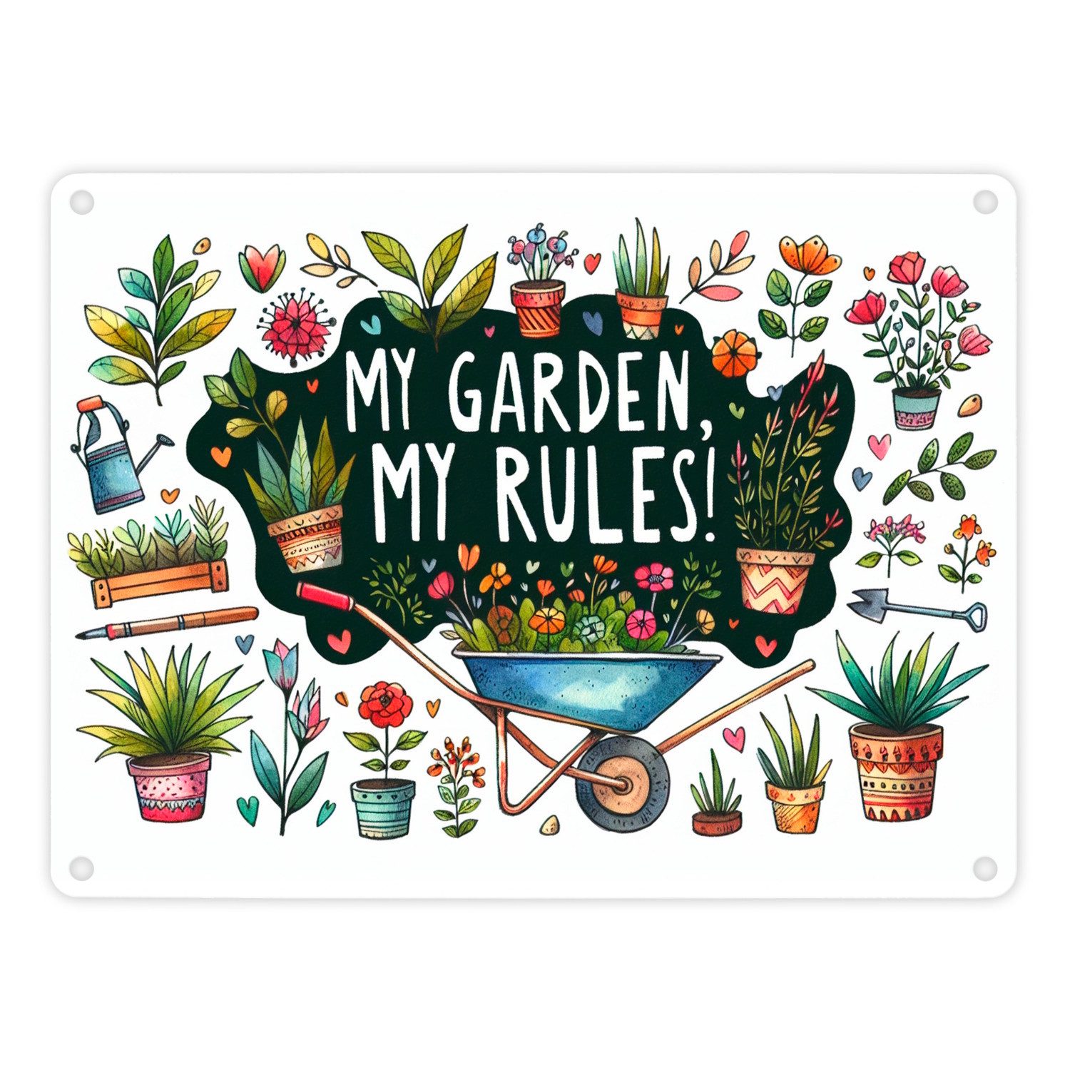 speecheese Metallschild Schubkarre im Garten Metallschild in 15x20 cm mit Spruch My Garden