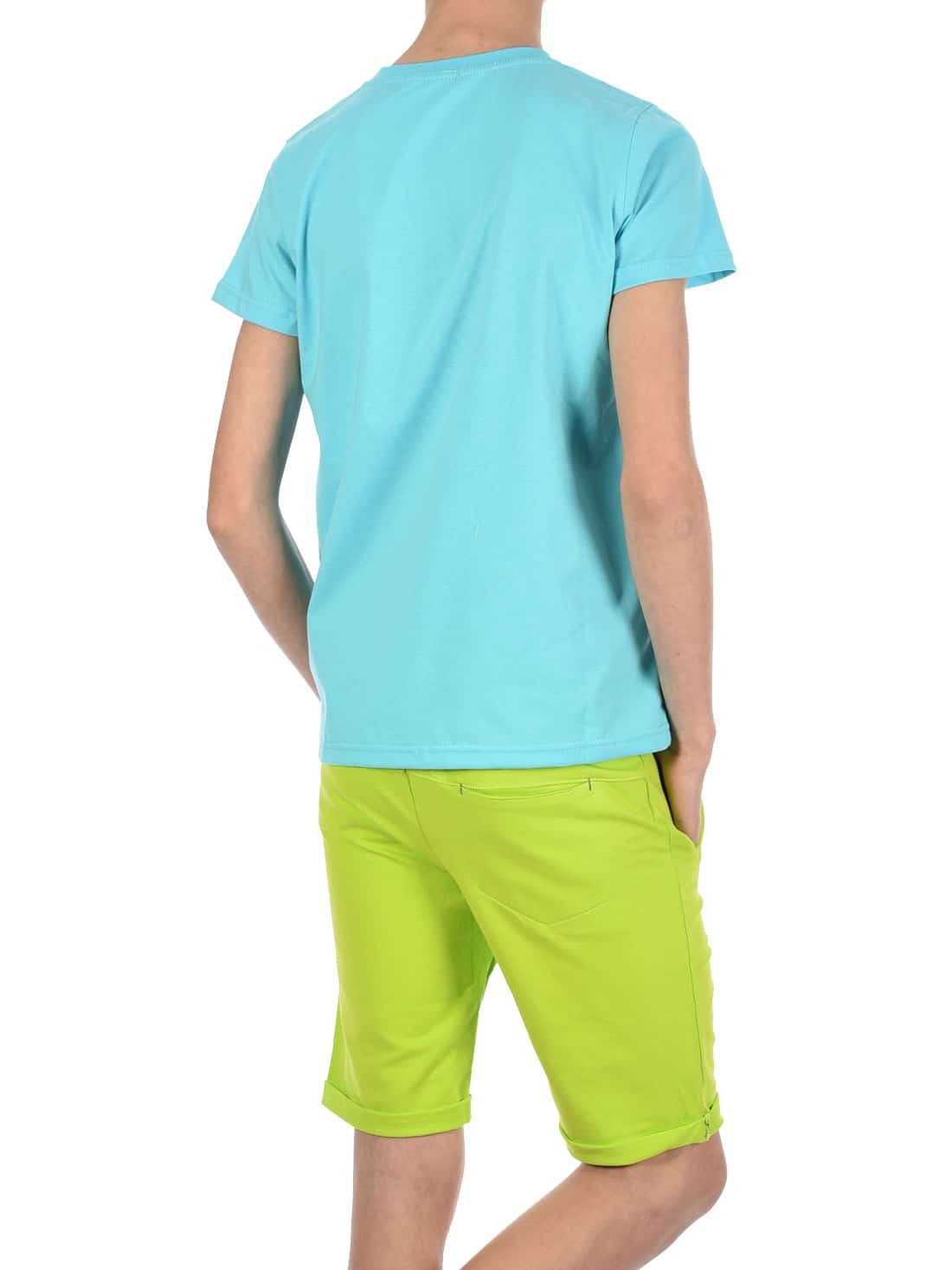Türkis (1-tlg) Shorts Jungen elastischem / mit Grün Set & BEZLIT Sommer Bund T-Shirt