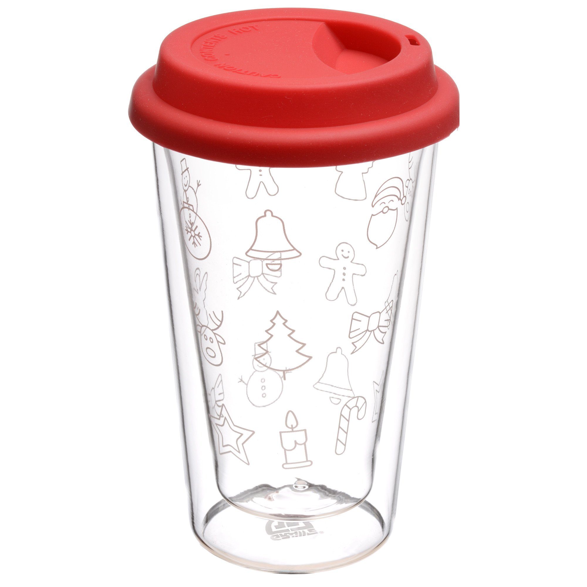 GRÄWE Glas GRÄWE Thermobecher mit rotem Silikon-Trinkdeckel, 300 ml, Weihnachten, Glas