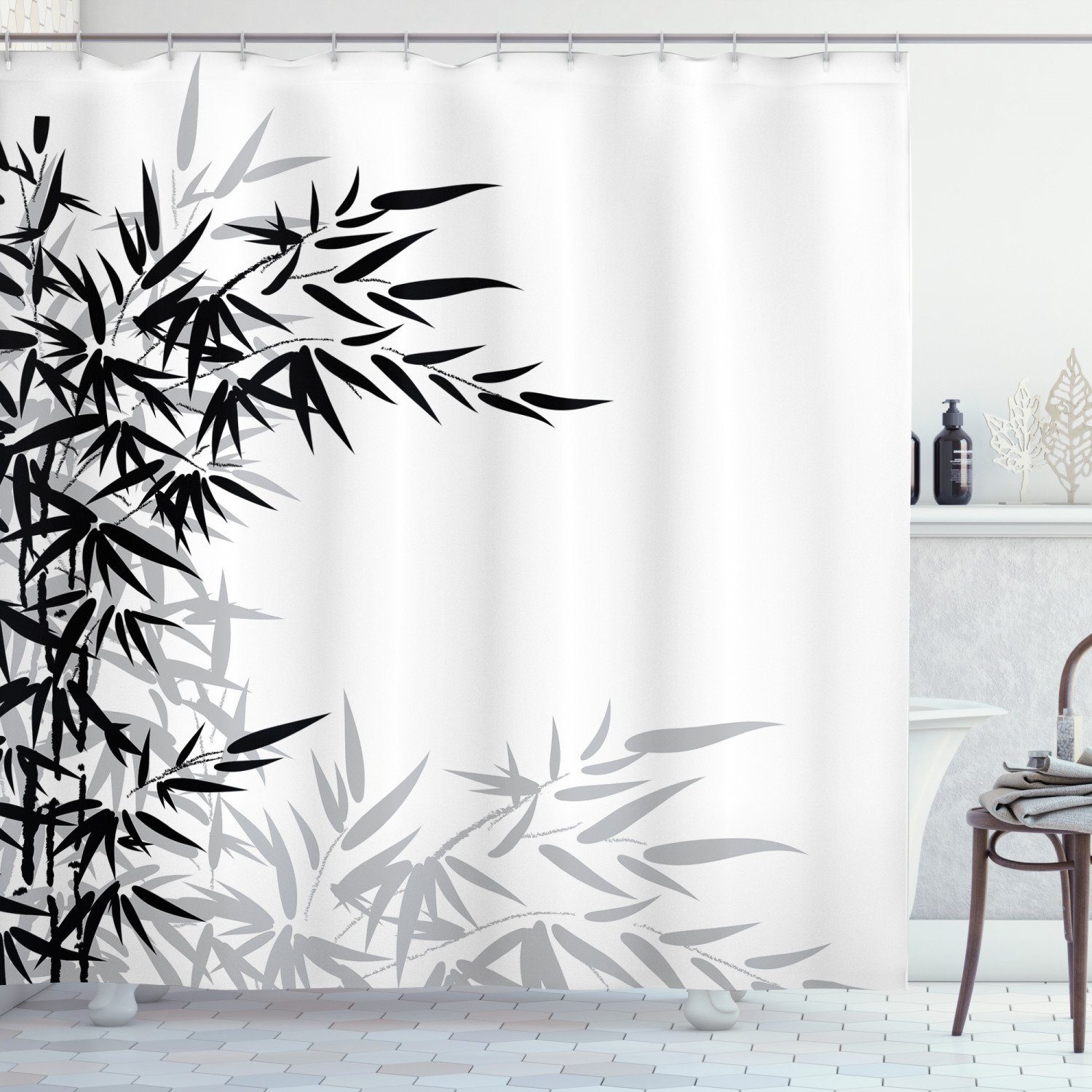 Farbiger Duschvorhang Unifarben Weiß Textil 180x180cm Wannenvorhang mit Ringe 