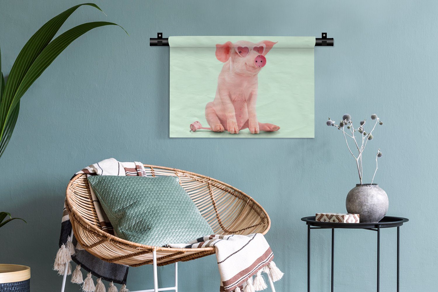 Tiere, - Schwein Wanddeko Wanddekoobjekt MuchoWow für Wohnzimmer, Kinderzimmer Brille - Wandbehang, Kleid, Schlafzimmer, - Rosa - Sockel