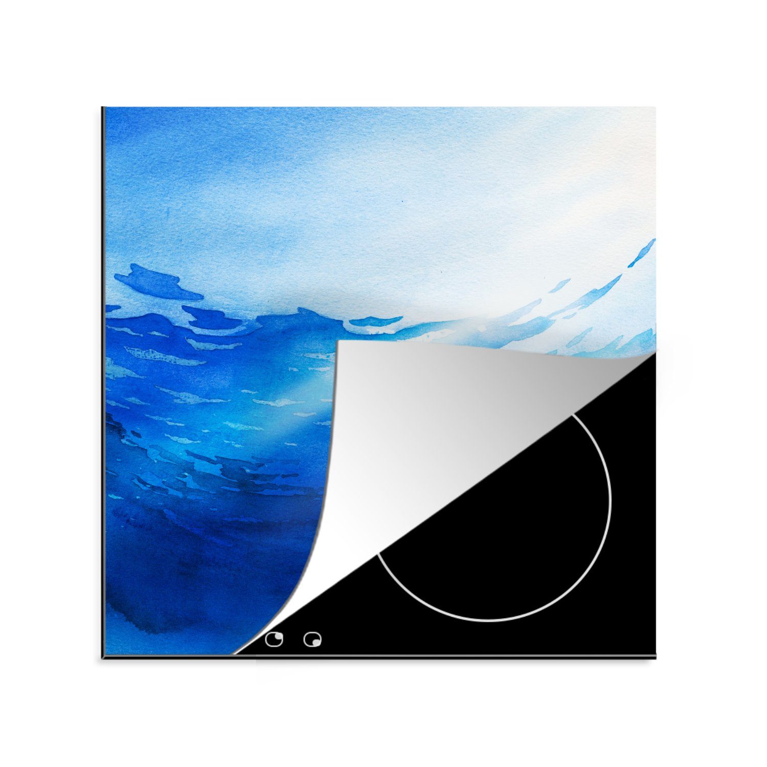 MuchoWow Herdblende-/Abdeckplatte Ozean - Sonne - Blau, Vinyl, (1 tlg), 78x78 cm, Ceranfeldabdeckung, Arbeitsplatte für küche