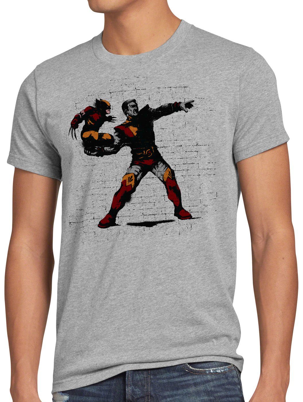 style3 Print-Shirt Herren T-Shirt Wolverine Pitch comic banksy kino mutant grau meliert