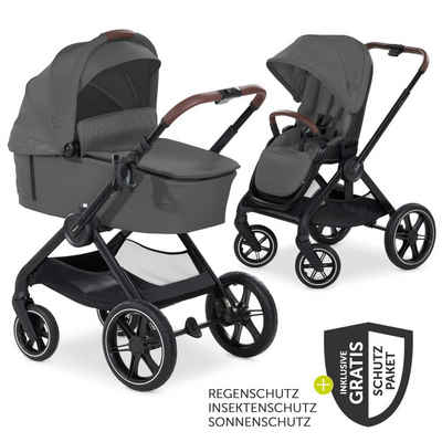 Hauck Kombi-Kinderwagen Walk N Care Set - Dark Grey, (7-tlg), Kinderwagen Buggy Set mit Babywanne, Sportsitz, Beindecke, Regenschutz