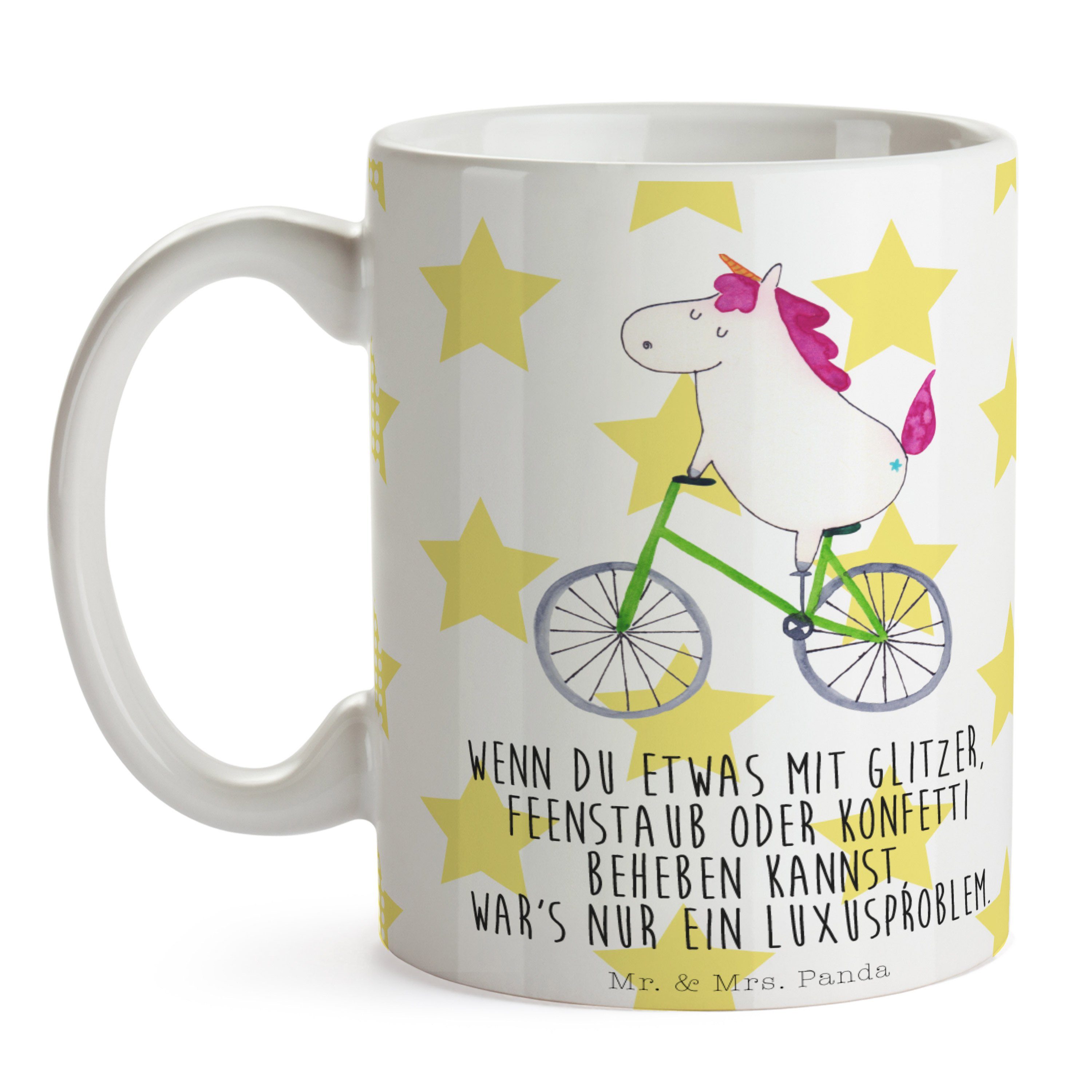 Geschenk, Tasse Kummer, Mr. - Einhorn Radfahrer Weiß Unicorn, & Keramik Kaffeetasse, Panda Mrs. - Ei,