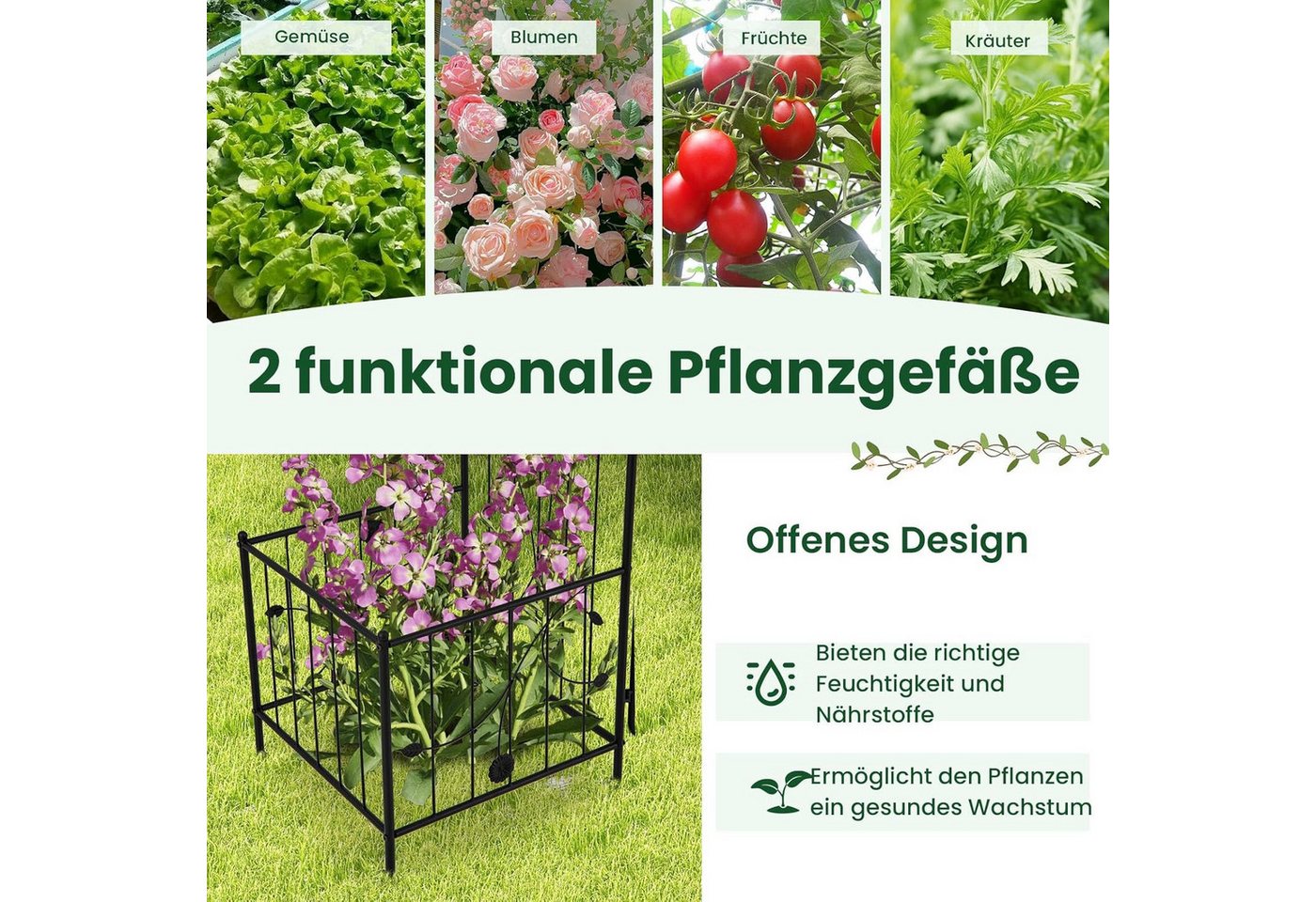 Thumbnail - KOMFOTTEU Rosenbogen, Torbogen mit Türen & Pflanzkästen