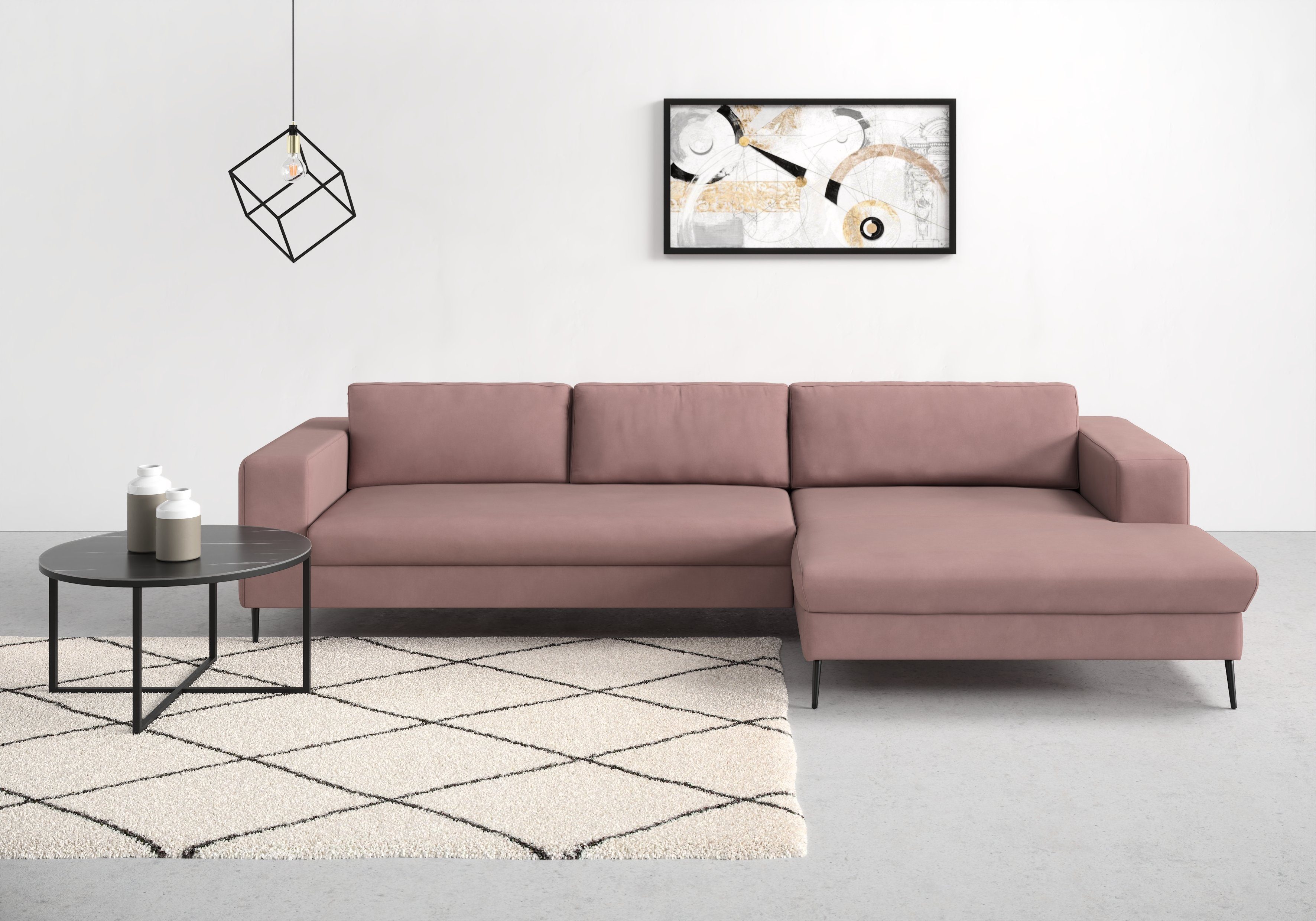 DOMO collection Ecksofa Modica, zeitlos und elegant, L-Form, moderne Optik mit extrabreiter Recamiere, auch in Cord
