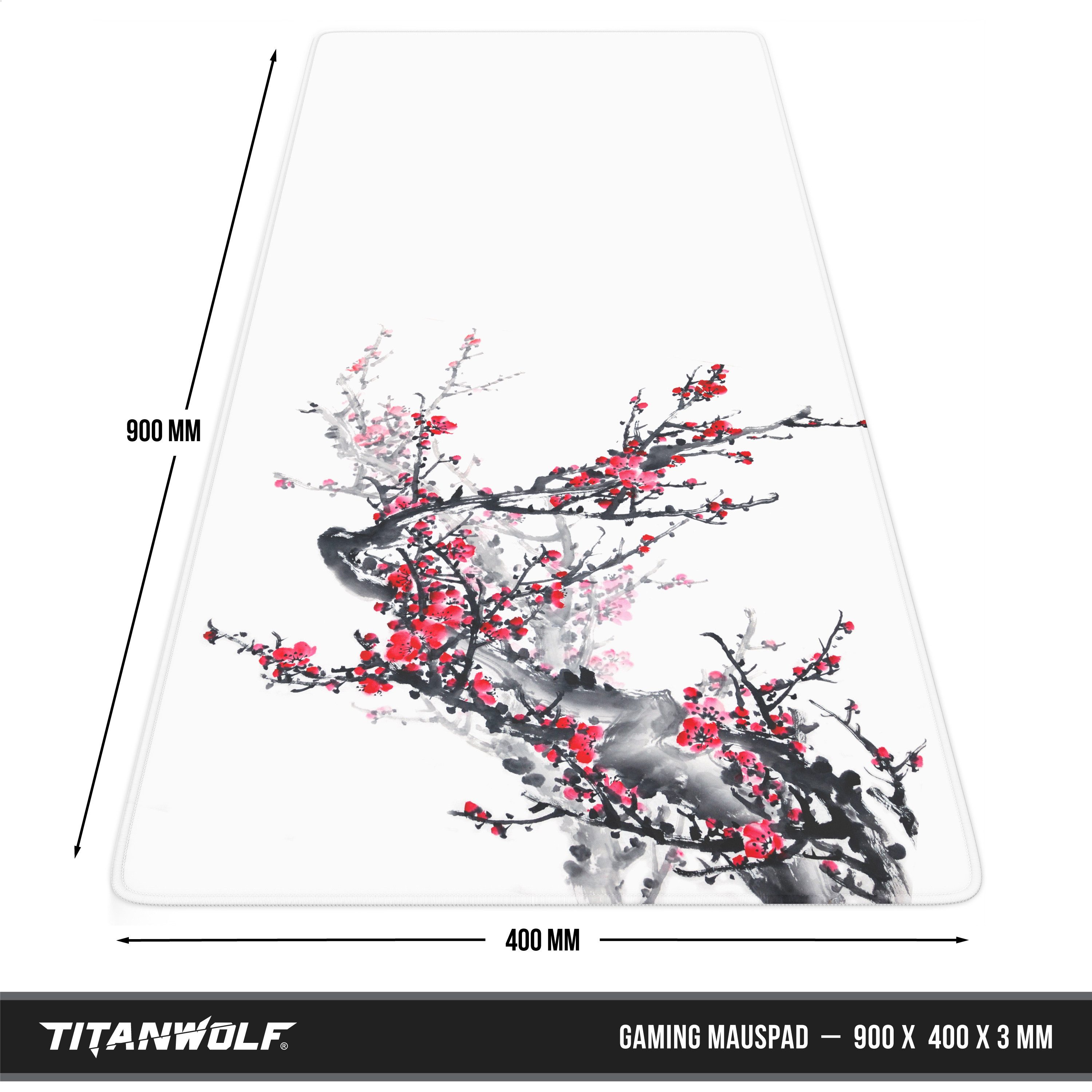 Titanwolf Gaming Mauspad XXL Speed Mousepad 900 x 400 x 3 mm, Schreibtischauflage, abwaschbar, rutschfeste Rückseite, Geschwindigkeit & Präzision, Ink Sakura 2