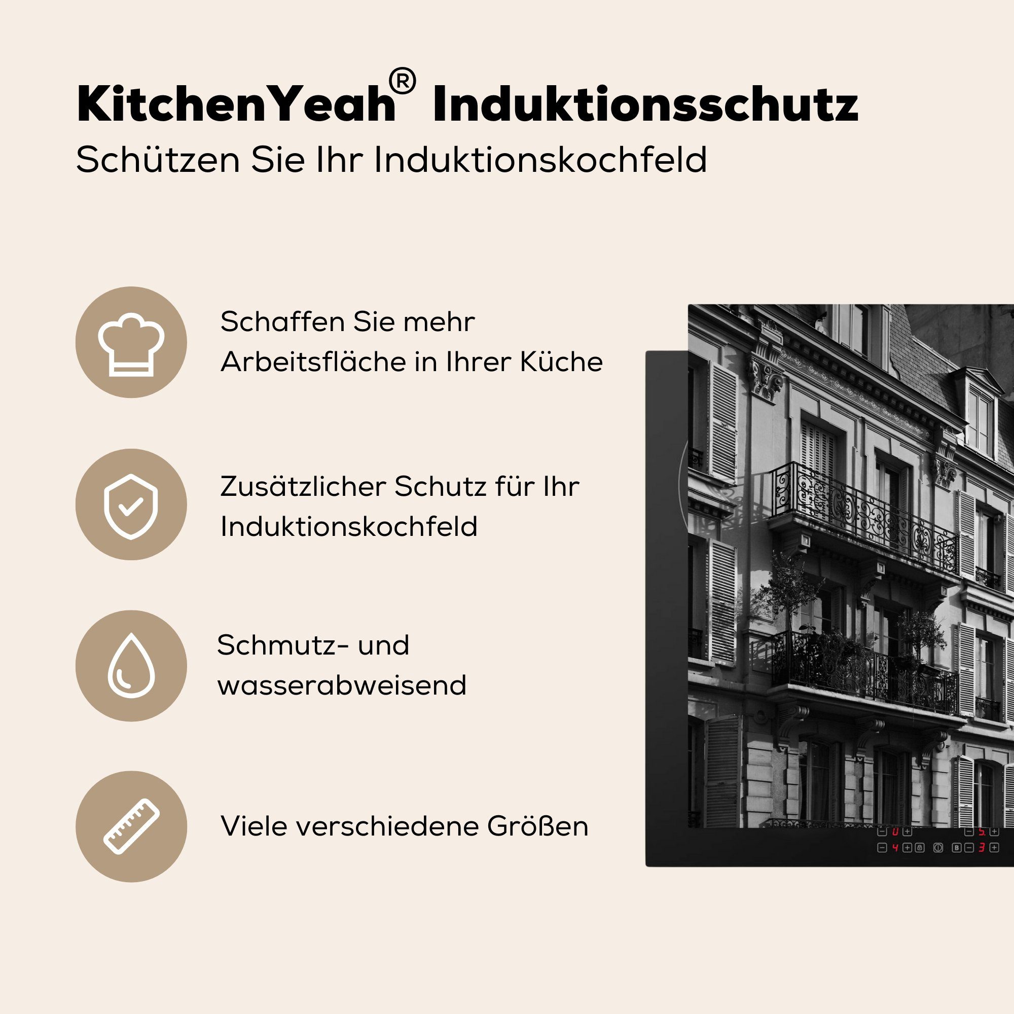 küche, Spitze (1 Schutz Die Eiffelturms, MuchoWow Herdblende-/Abdeckplatte für Induktionskochfeld cm, 81x52 Vinyl, tlg), des Ceranfeldabdeckung die