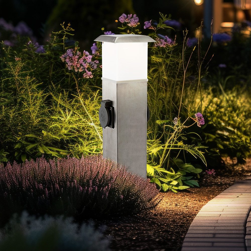 HEITRONIC LED Außen-Stehlampe, LED-Leuchtmittel fest verbaut, Warmweiß, Stehleuchte mit Steckdosen Außenlampe Steckdosen Energieverteiler