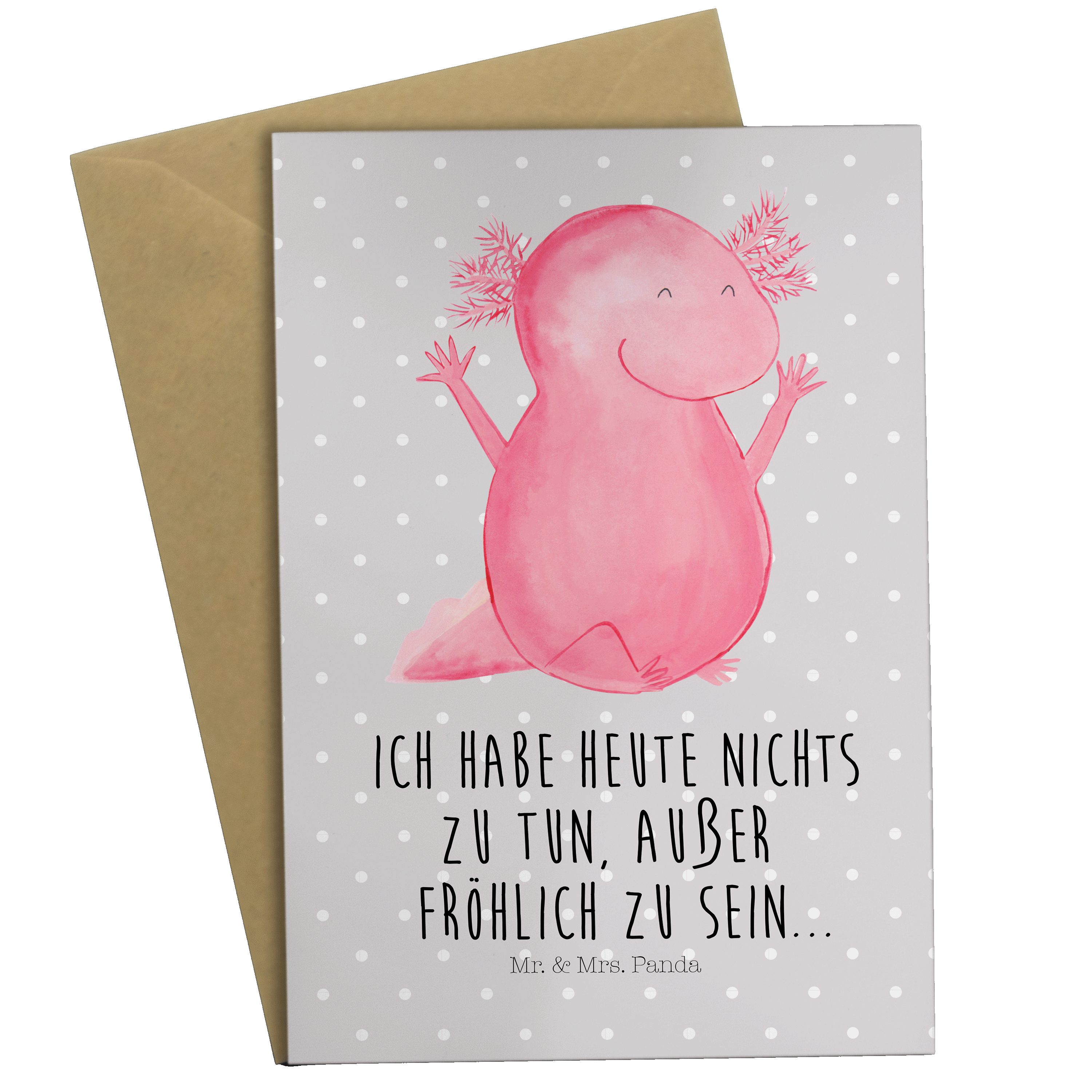 Axolotl Grau Mr. Hurra Einladungskarte, - Karte Grußkarte Mrs. Spaß, - & Pastell Geschenk, Panda