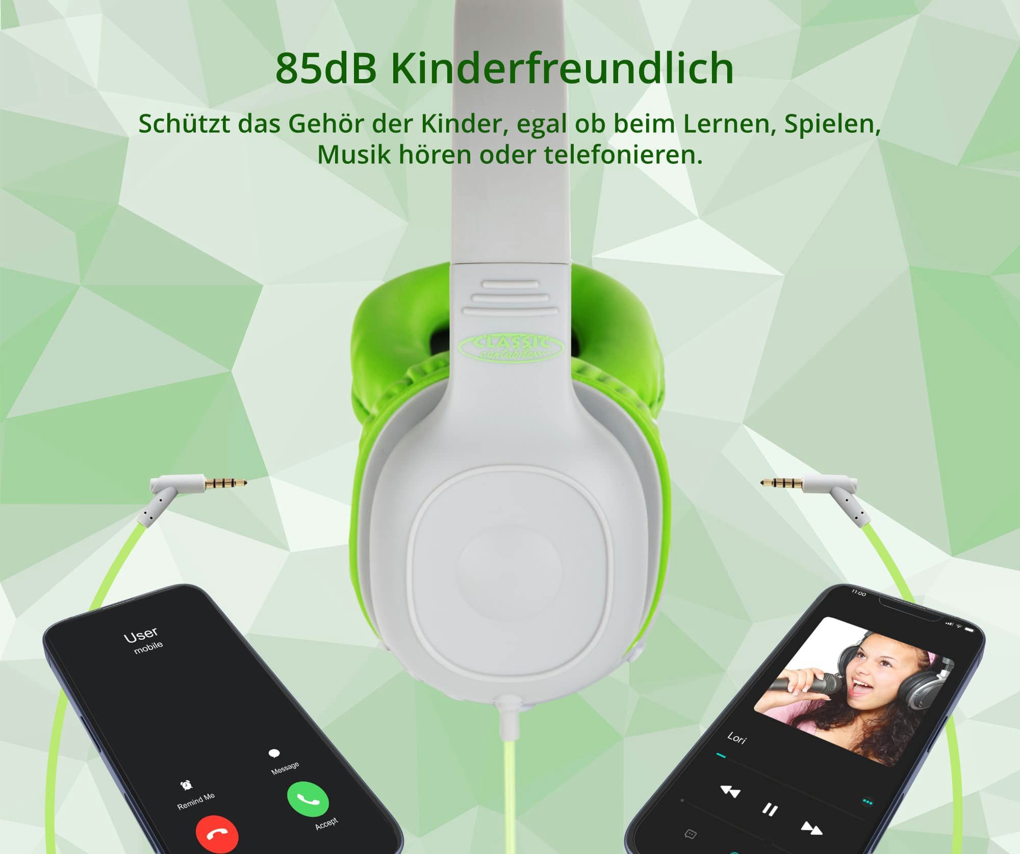 Classic Cantabile KKH-10 GY Kinderkopfhörer Grau - Perfekter Sound für kleine Musikfans Kinder-Kopfhörer (Sharing-Funktion, Sharing-Funktion: Musik mit Freunden über AUX-Buchse teilen)