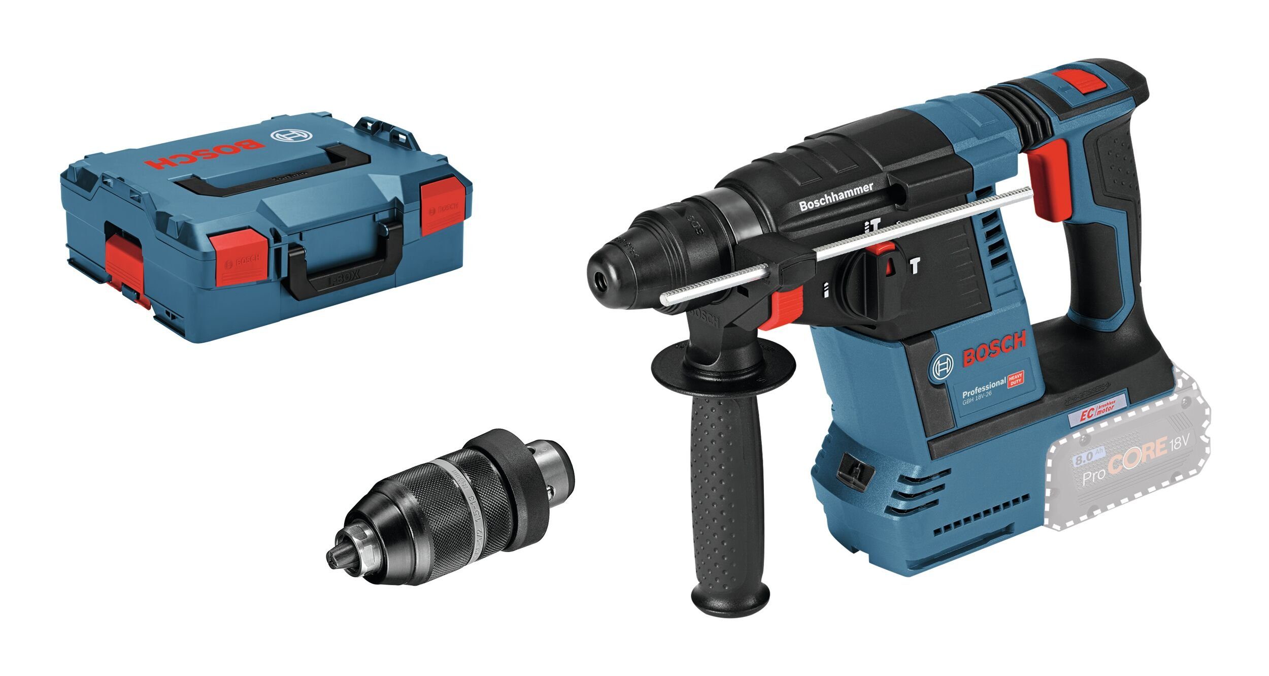 Bosch Professional Akku-Kombibohrhammer GBH 18V-26, 18 V, max. 890 U/min, Bohrhammer mit SDS plus Ohne Akku - in L-BOXX 136