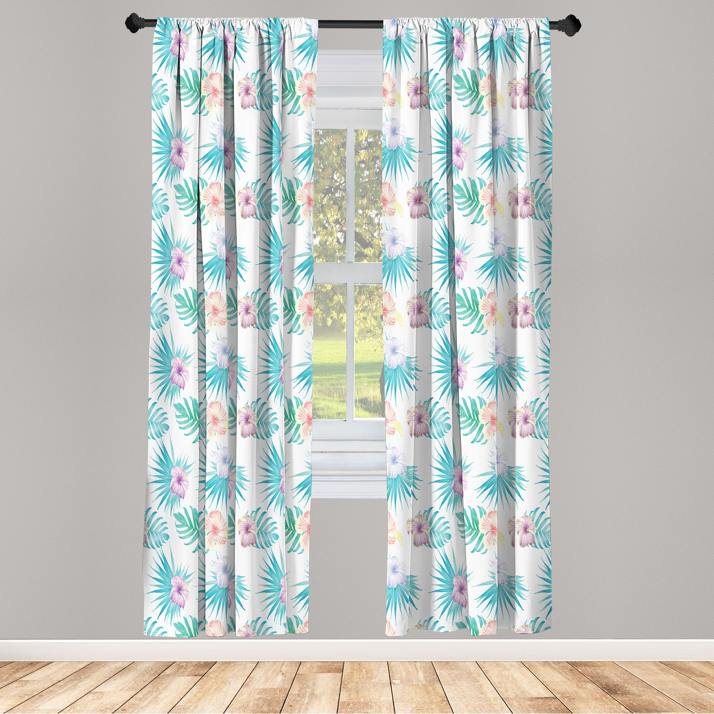 Gardine Vorhang für Wohnzimmer Schlafzimmer Dekor, Abakuhaus, Microfaser, Hibiskus Sommer Botanic Blossoms