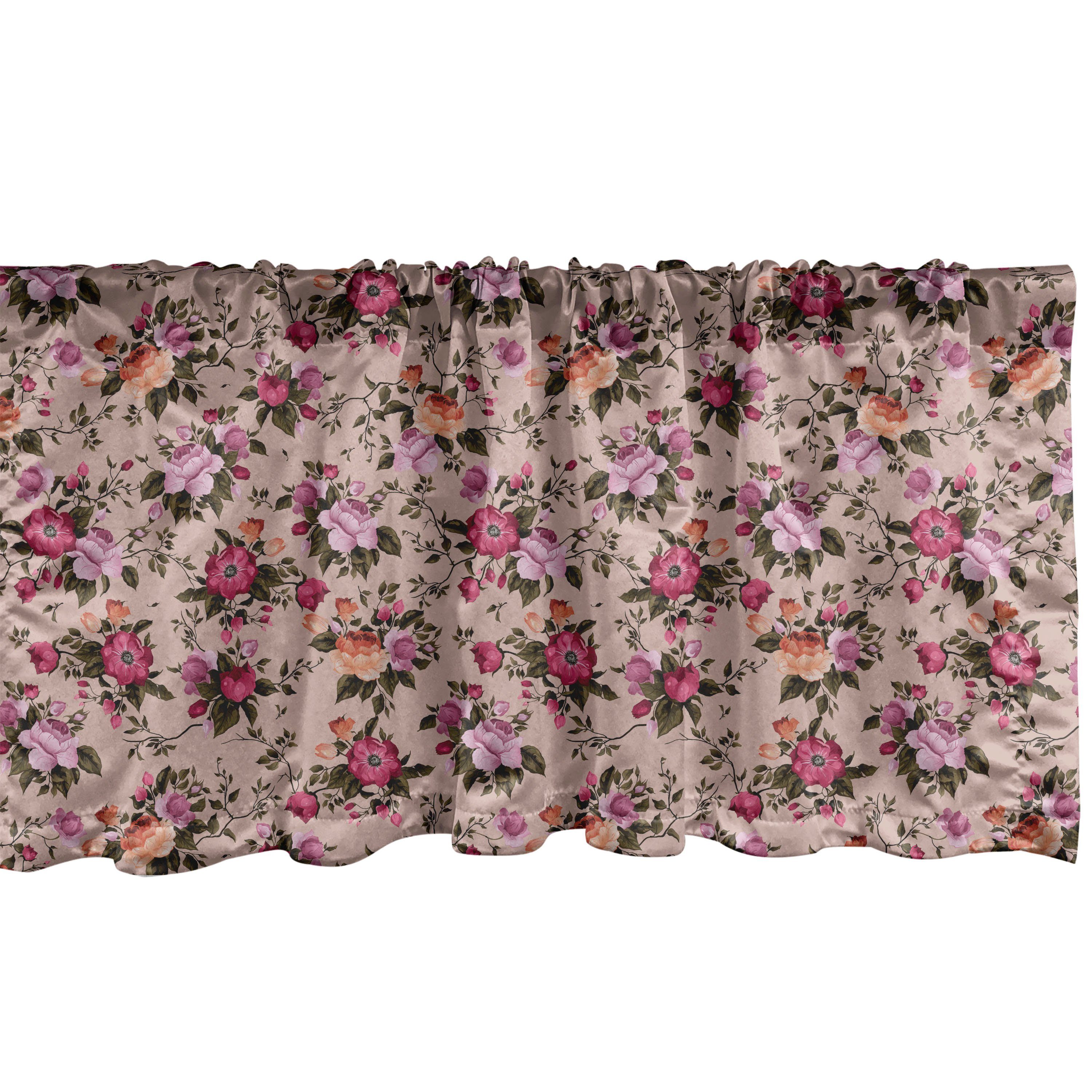 Scheibengardine Vorhang Volant für Küche Schlafzimmer Dekor mit Stangentasche, Abakuhaus, Microfaser, Blume Blumenmuster mit Rose