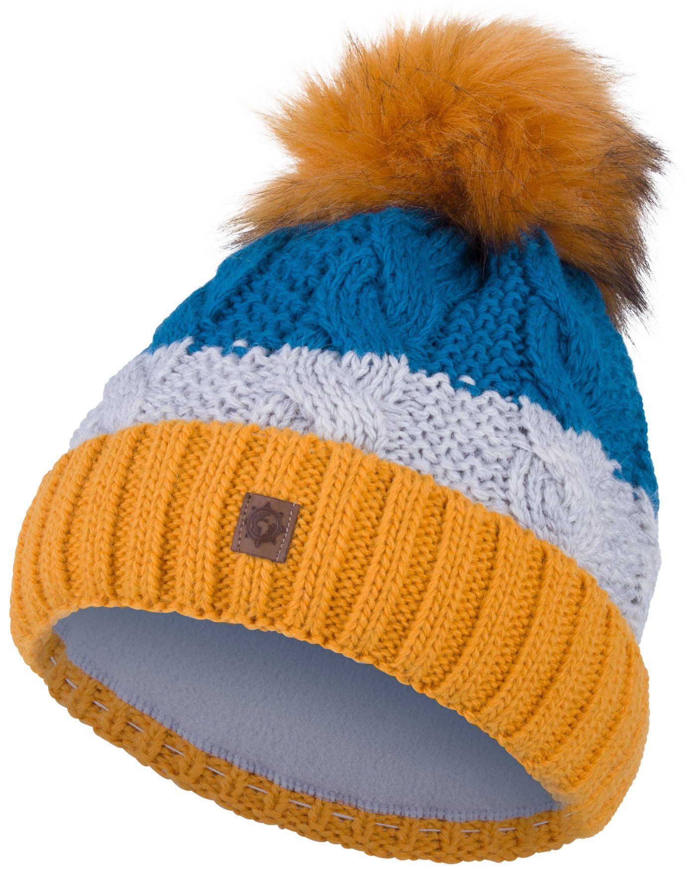 compagno Bommelmütze (1-St) Wintermütze senf Winter Strickmütze Damen Mütze Herren Beanie