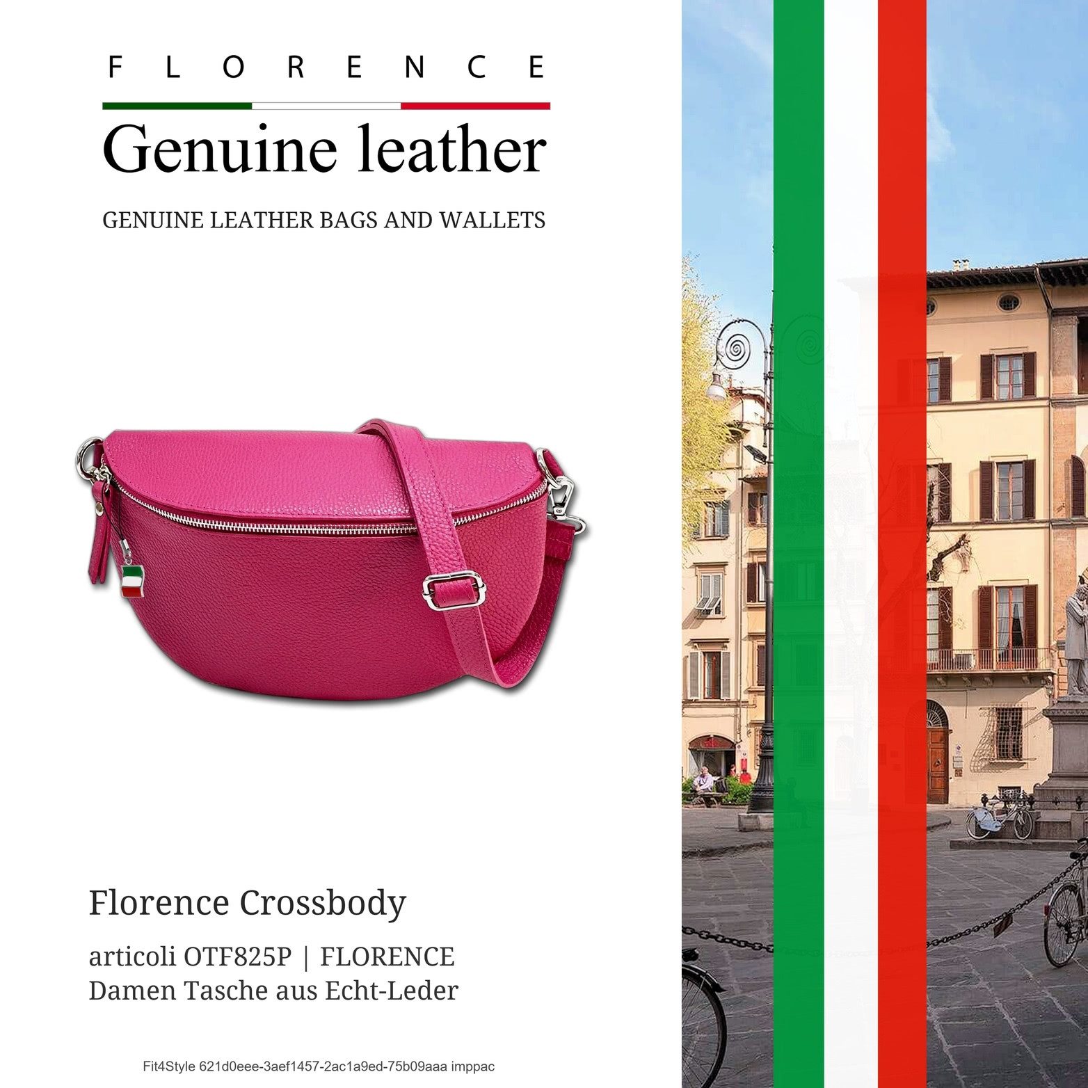 FLORENCE Gürteltasche Florence Echtleder Bauchtasche groß (Gürteltasche, Gürteltasche), Damen Tasche Echtes Leder pink, fuchsia, Made-In Italy