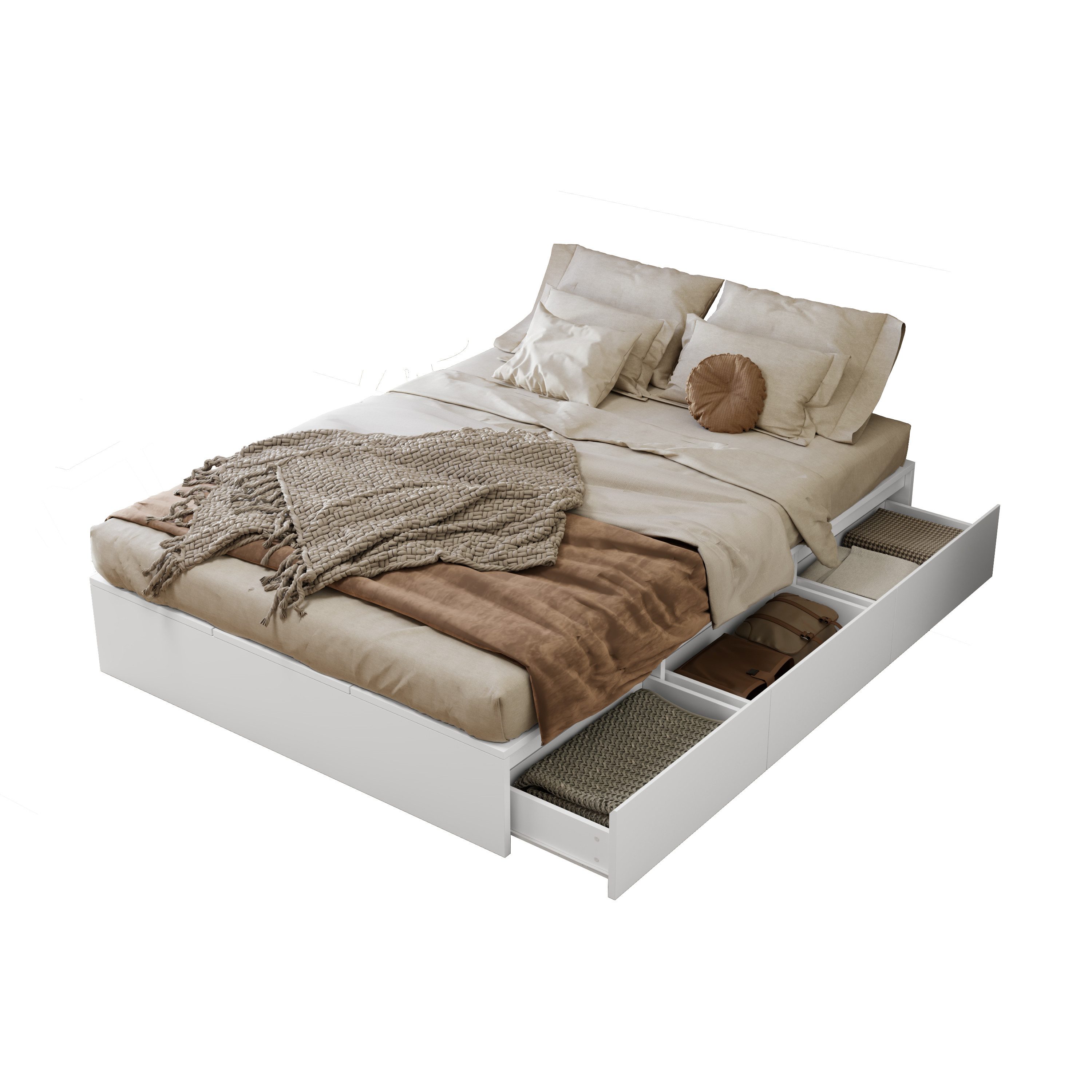 MODFU Holzbett Aufbewahrungsboxen unter dem Bett (Doppelbett, Funktionsbett, 2-tlg., 140 x 200 cm, mit Matratze (H20cm), mit Stauraumbox, Выдвижные ящики