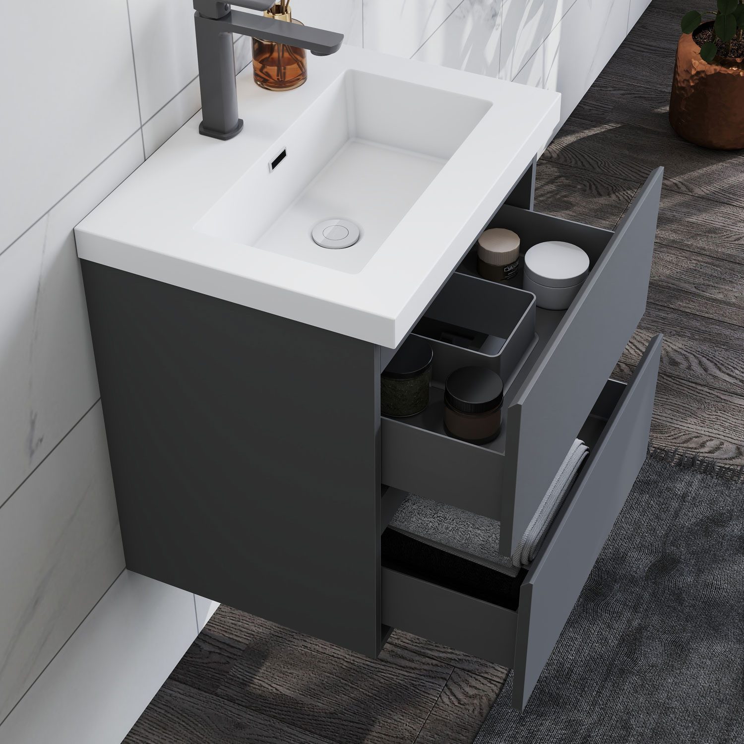 duschspa Waschtisch Waschbecken mit Unterschrank Badschrank Waschplatz Badmöbel Set, Matt, 50/60/80/100/120cm – Bild 3 von 5