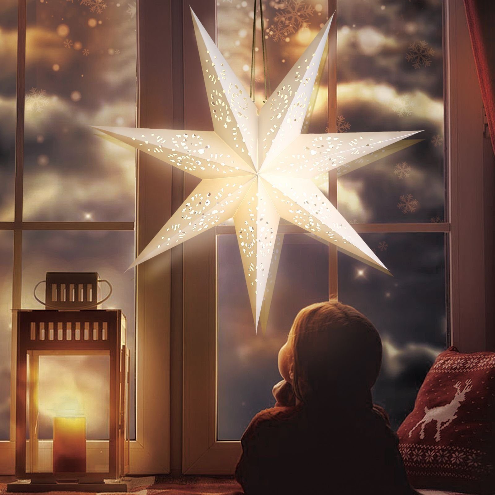 Elegear LED Stern LED Dekolicht 70CM Weihnachtsstern Papierstern, Warmweiß Fensterbilder, Weihnachtsdekoration; Beleuchtung, LED, Warmweiß, lichterkette für Innen/Außen/Fenster Weihanchten deko