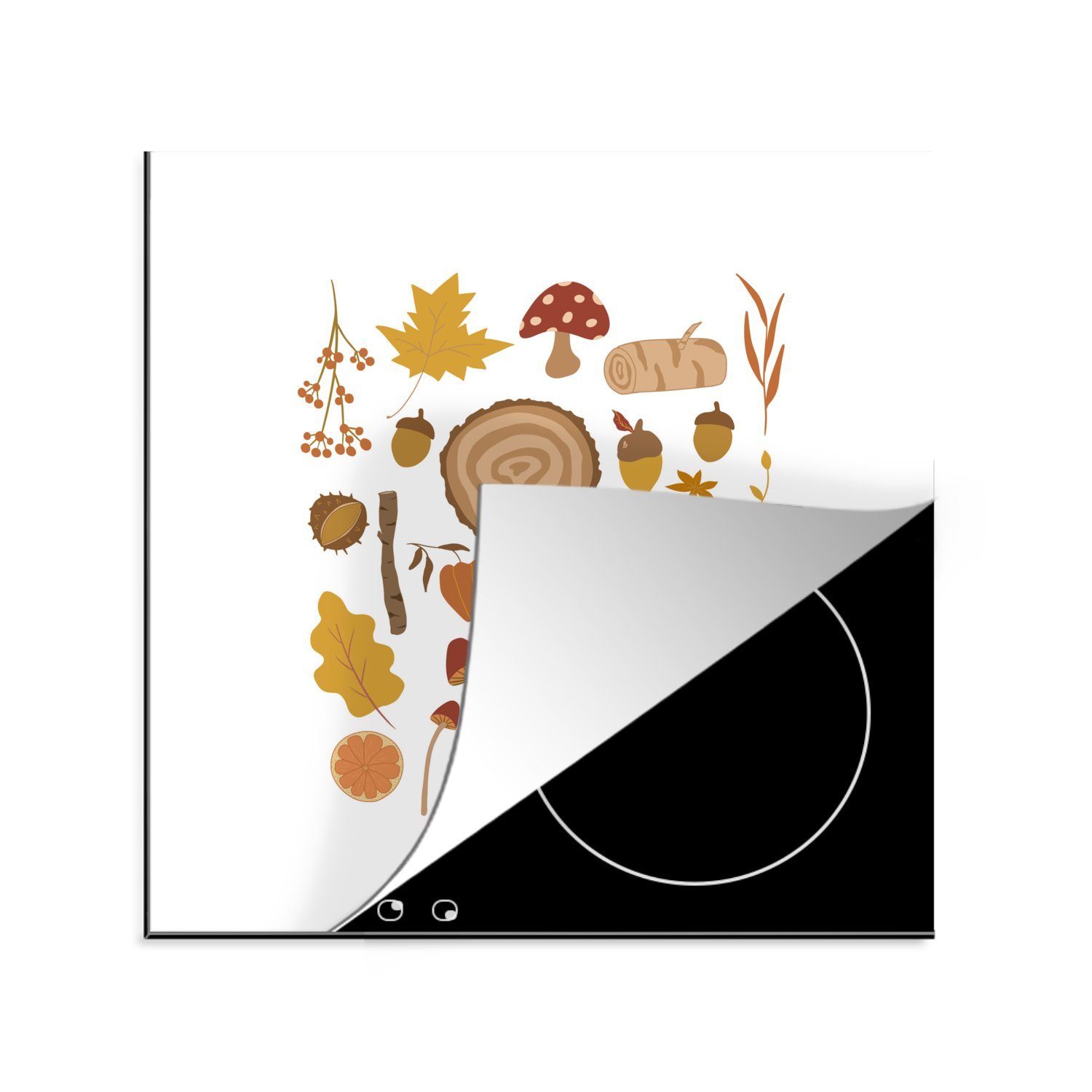 - (1 Collage, - Herdblende-/Abdeckplatte Vinyl, Pilze Ceranfeldabdeckung, MuchoWow tlg), Herbst 78x78 küche cm, Arbeitsplatte für