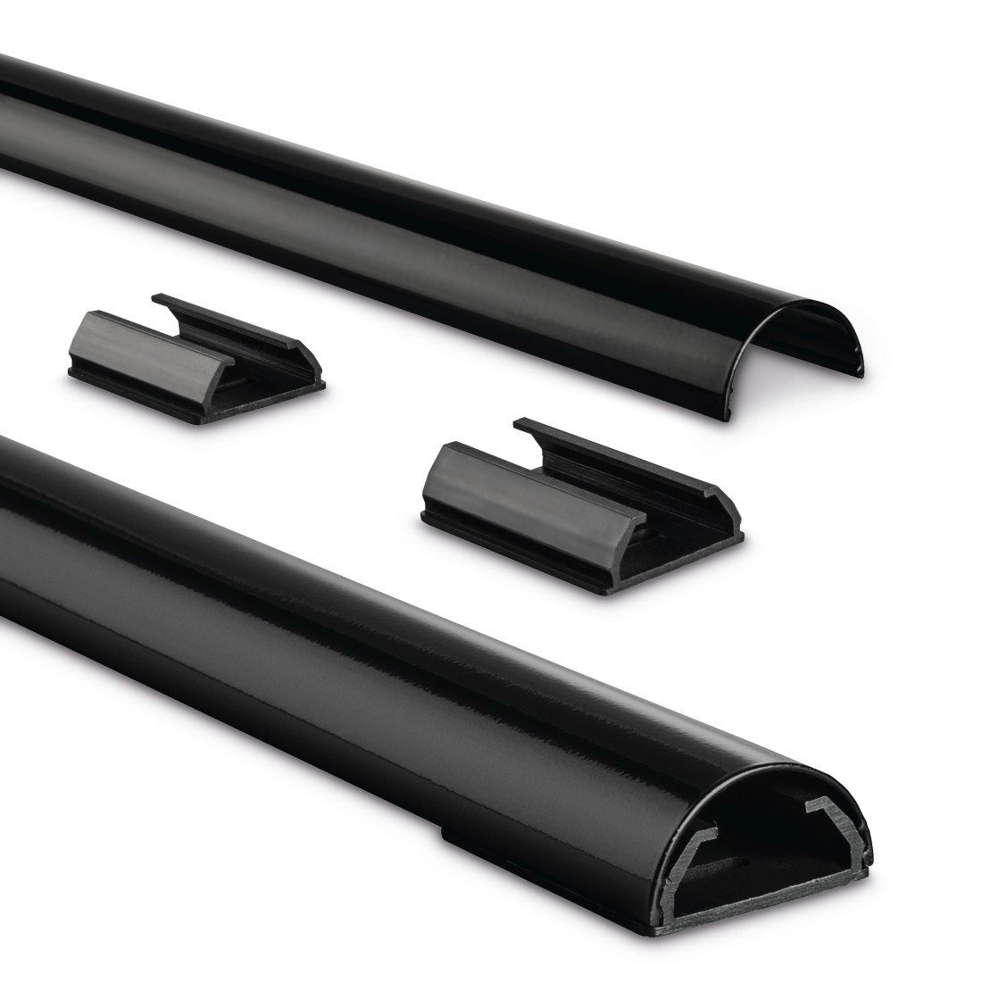 Hama Kabelkanal Aluminium Kabelführung zum Schrauben oder Kleben für 5 Kabel, halbrund, Kabelmanagement, 110 cm Länge