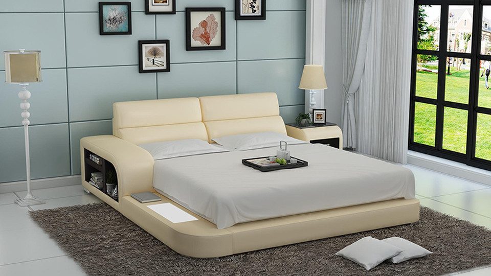Xlmoebel, Wasserbett Hotel Doppelbett mit USB-Anschluss und Lederbezug, (Wasserbett LB8805), Hergestellt in Europa
