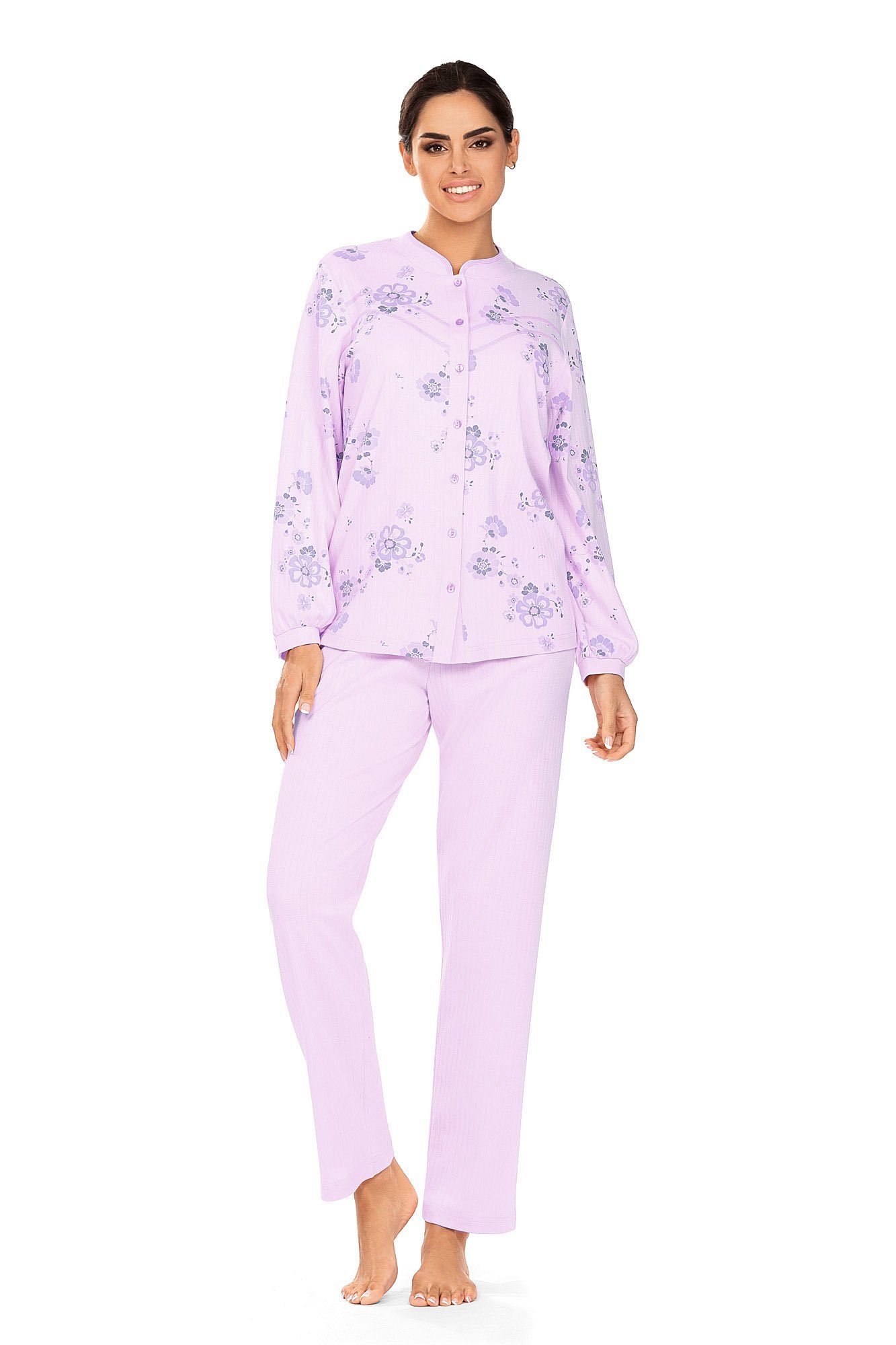 comtessa Schlafanzug (Set, 2 tlg., 2-teilig) Damen Schlafanzug 2-teilig Pyjama Knopfleiste Baumwolle Interlock lila