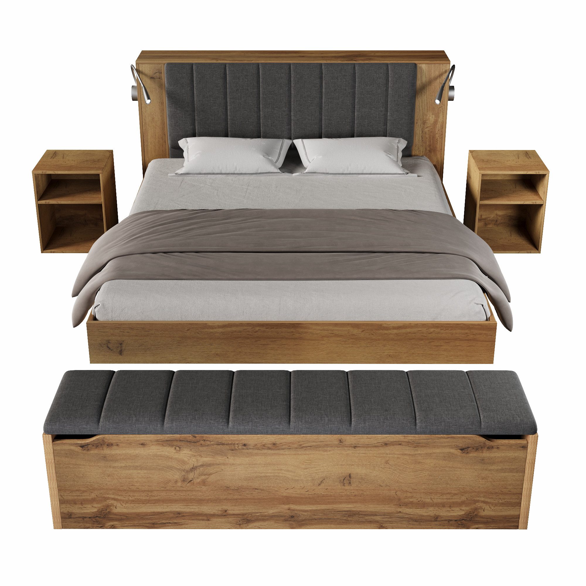 Polsterbett Doppelbett Eiche Holzbett mit Stauraum 160/180x200 cm Klappbares