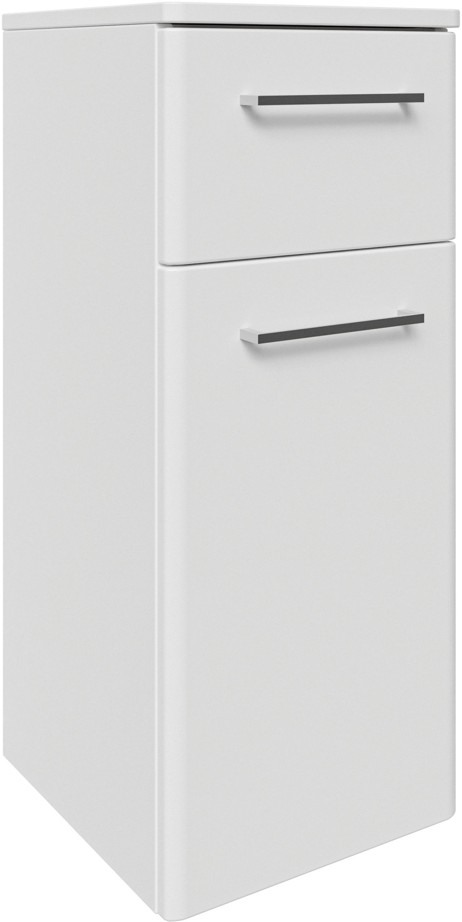 Saphir Unterschrank Quickset 316 Badschrank 1 Tür, 1 Schublade, 30cm breit, Weiß Hochglanz Badezimmer-Unterschrank inkl. Türdämpfer, Griffe in Chrom Glanz