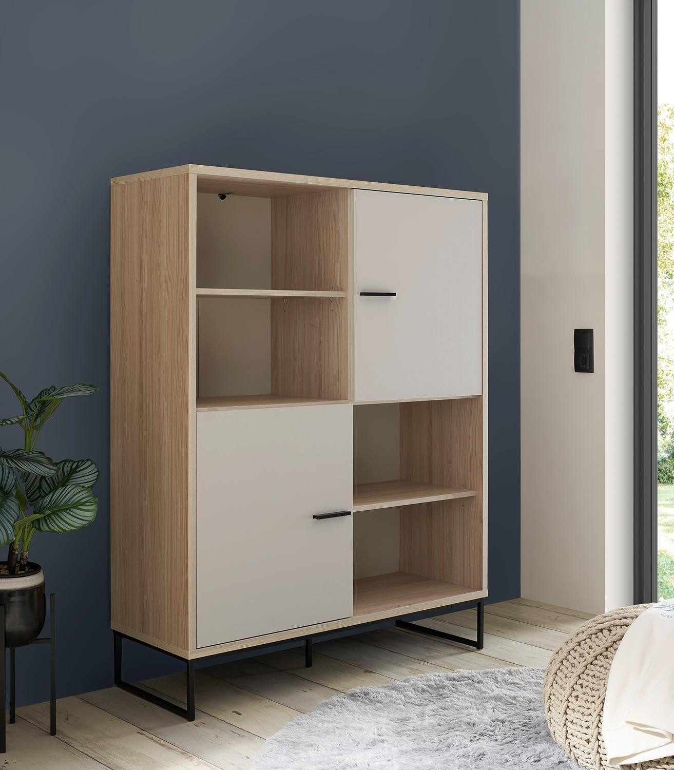 Vito Highboard ASSUME, Cashmerebraun, Riva Eiche Dekor, 2 Türen, B 110 x H 142 x T 40 cm