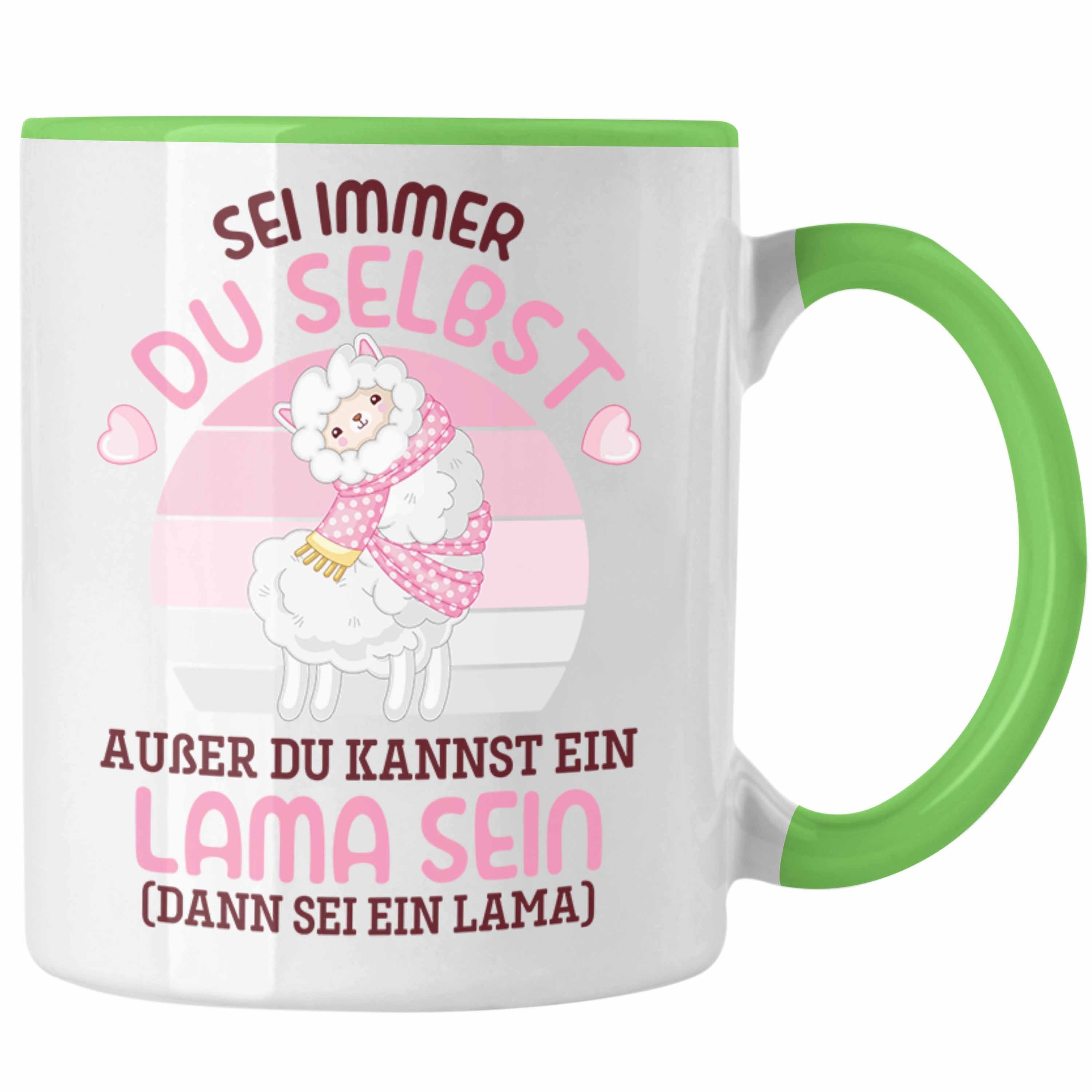 Trendation Tasse Trendation - Sei Immer Du Selbst Llama Spruch Tasse für Alpaka Fans Süße Sprüche Humor Grün