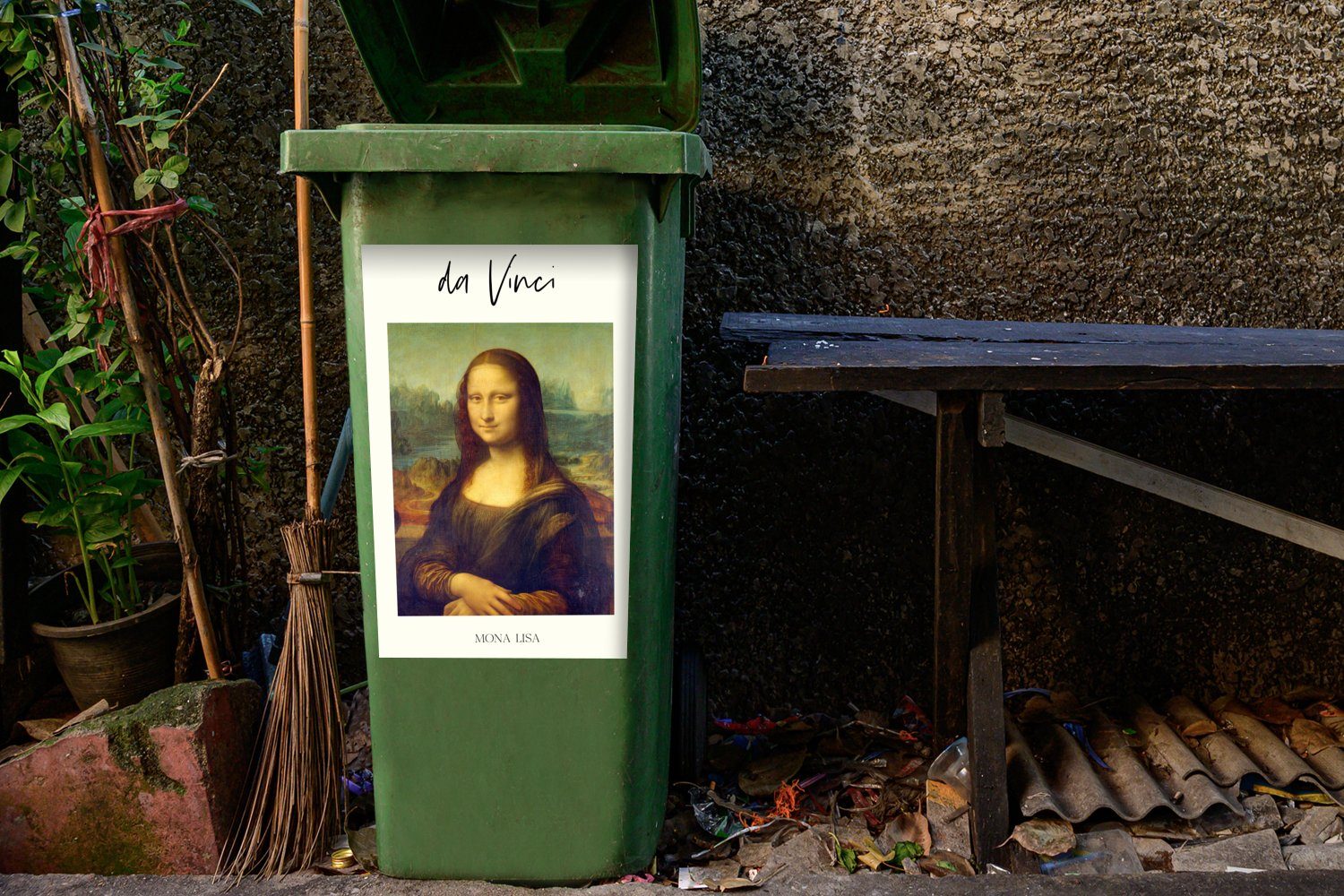 da St), Kunst Mülleimer-aufkleber, Wandsticker Vinci (1 - - Mona Leonardo Mülltonne, Container, Sticker, MuchoWow Lisa Abfalbehälter