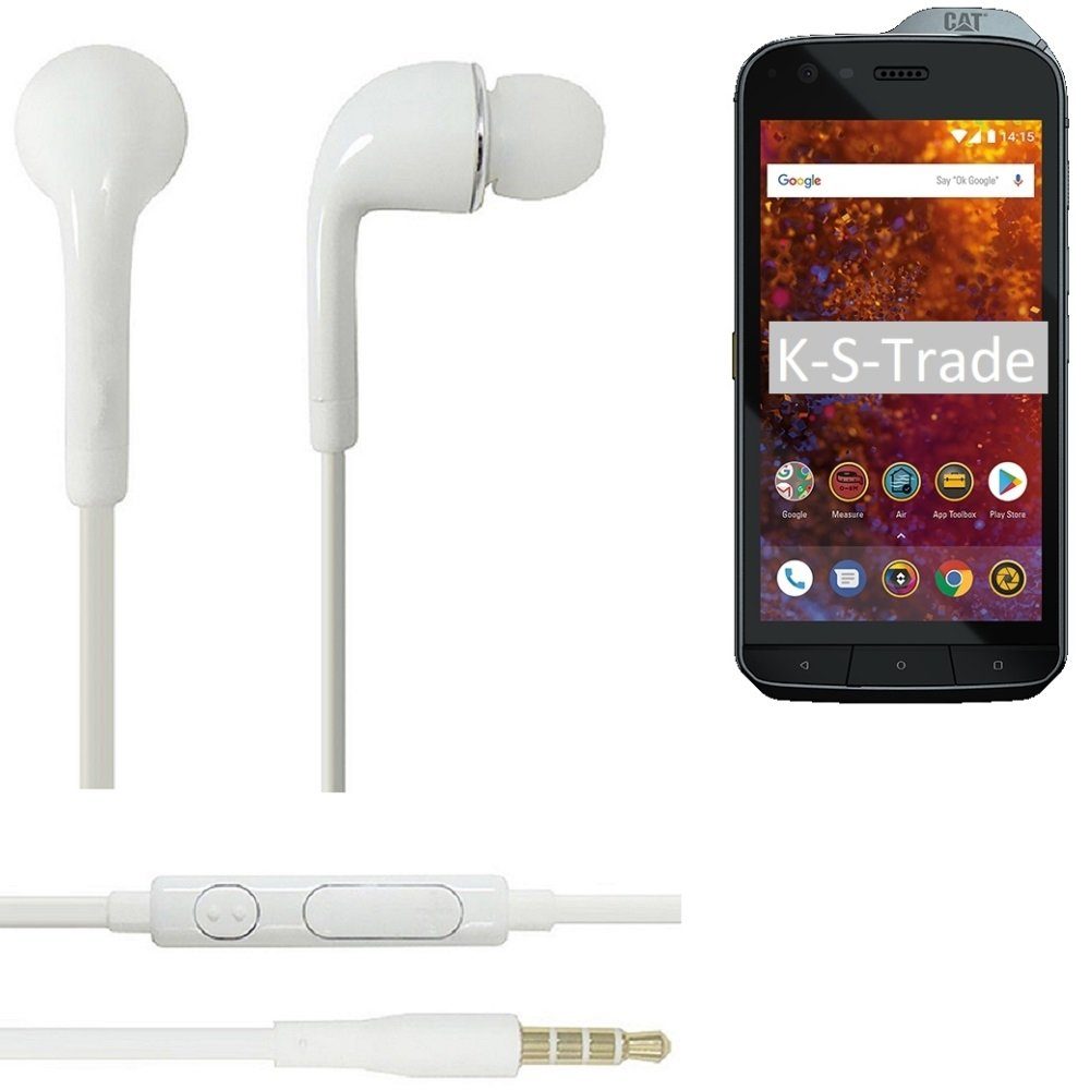 K-S-Trade für Caterpillar Cat S61 In-Ear-Kopfhörer (Kopfhörer Headset mit Mikrofon u Lautstärkeregler weiß 3,5mm) | In-Ear-Kopfhörer