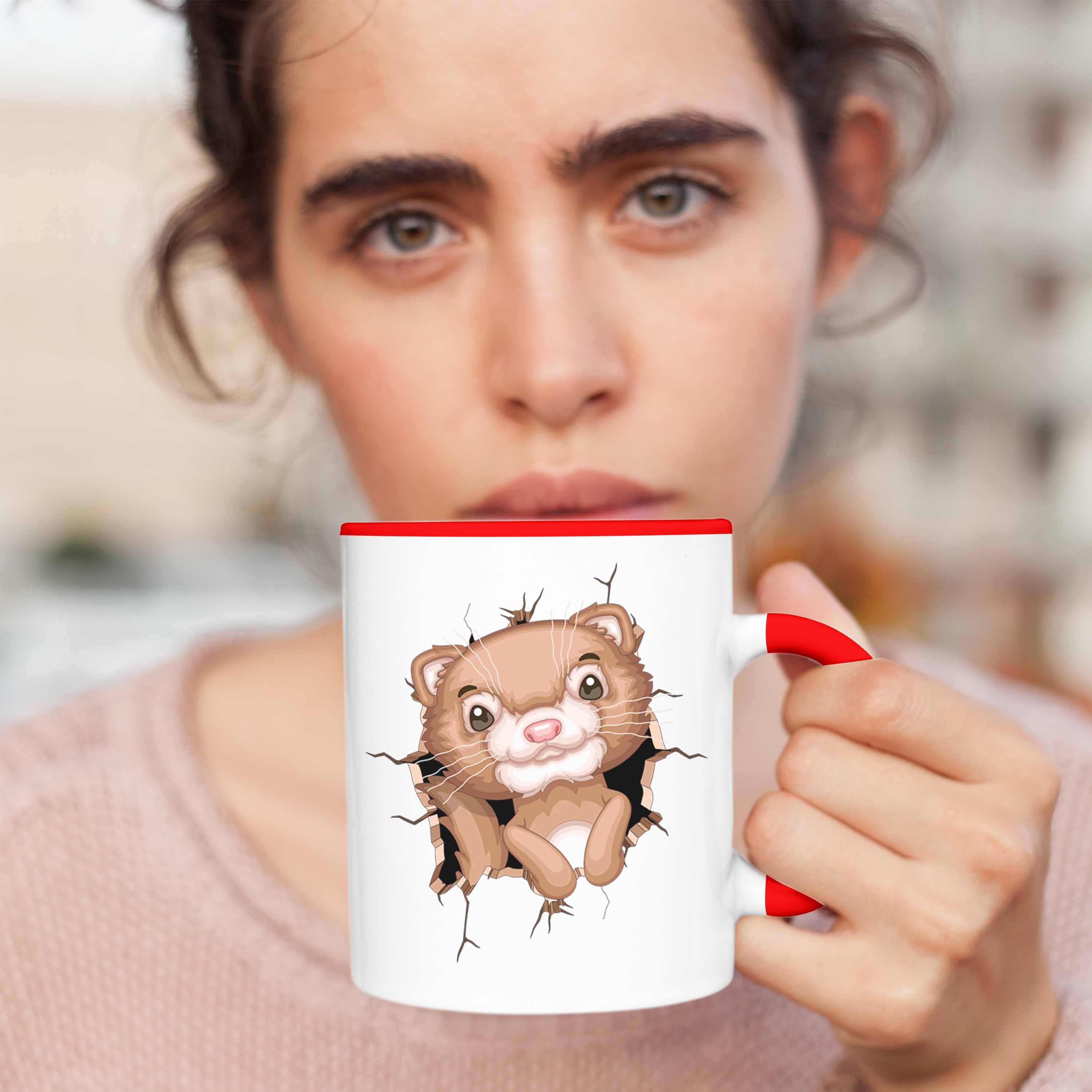 Otter Grafik Trendation Lustige Tasse Kaffee-Becher Geschenkdidee Rot 3D Otter-Liebha Tasse