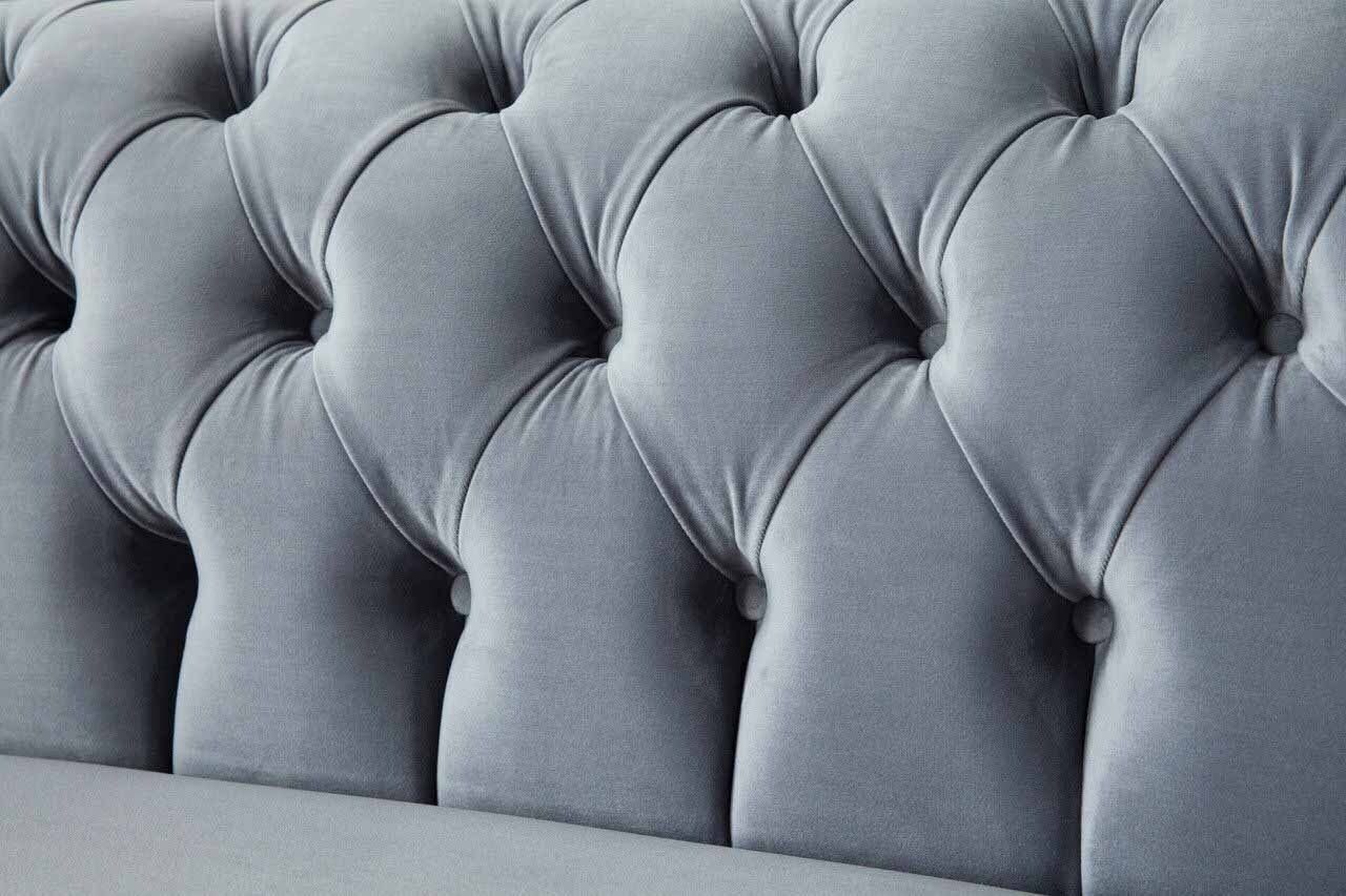 Samt Couchen Sofa Made Dreisitzer In Chesterfield Sofas Grau 230cm, Couch Europe JVmoebel Möbel Sofa