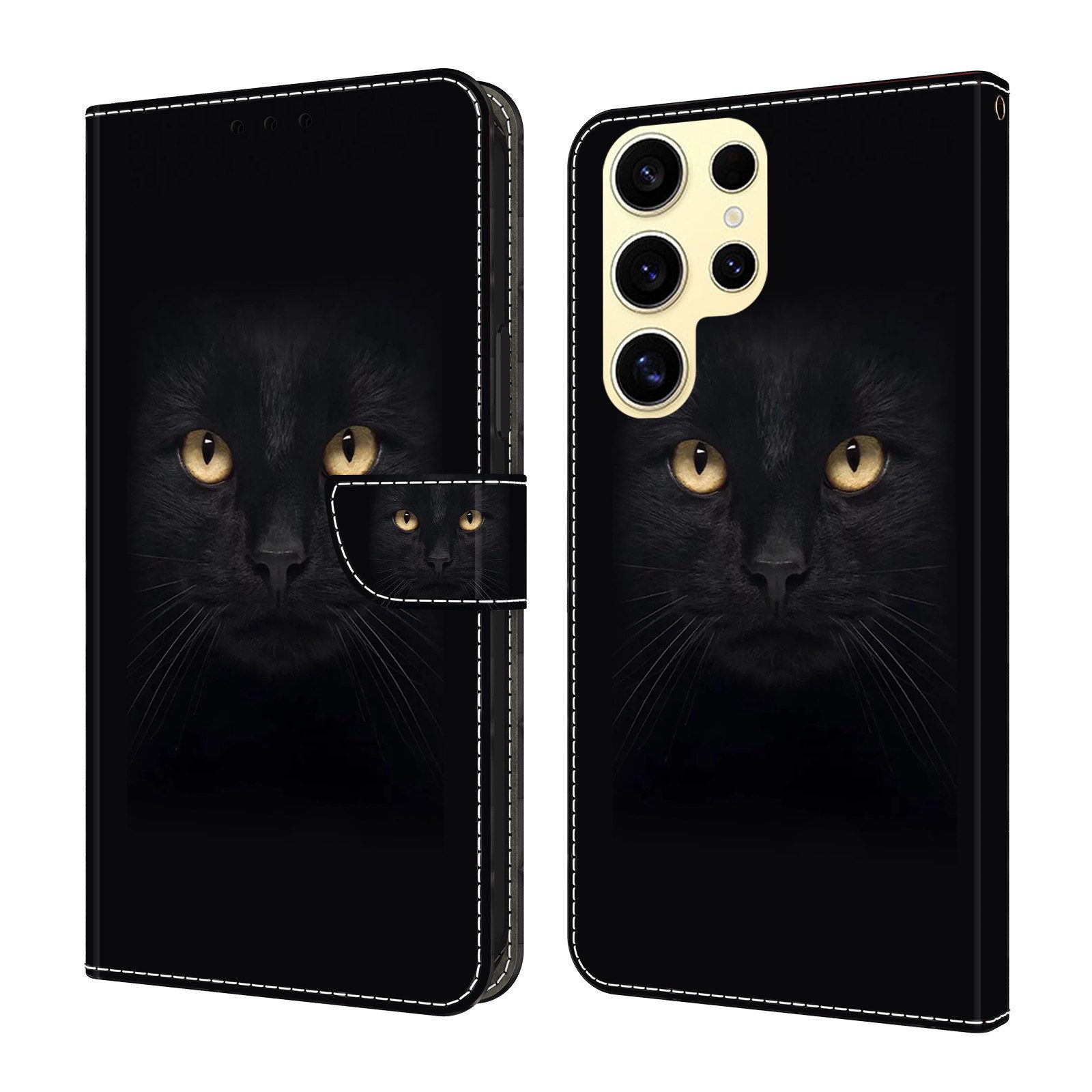 CLM-Tech Handytasche für Samsung Galaxy S25 ULTRA Hülle aus PU-Leder Klapphülle (schwarzer Panther Augen, Handyhülle mit Standfunktion - Wallet Flip Case inklusive Kartenfächer), Cover Magnetverschluss - Samsung Galaxy S25 Ultra 6,8 Zoll Schutzhülle