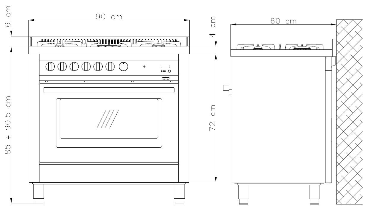 Emaille, mit Brennern, Kochfeld Drehspieß RRG96MFT/CI, 5 Gas-Standherd Lofra mit 2-fach-Teleskopauszug, elektrischer effizienten EASY-TO-CLEAN