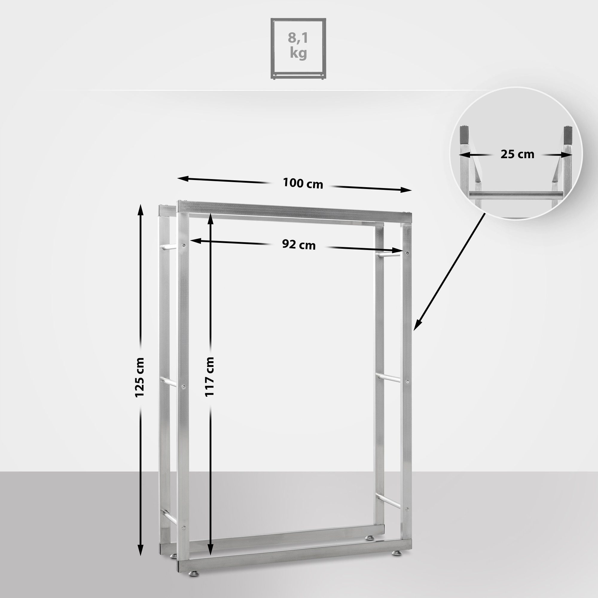 TPFLiving Kaminholzregal Brasa, BxTxH:100x25x125 cm, (Großzügige Ablagefläc günstig online kaufen